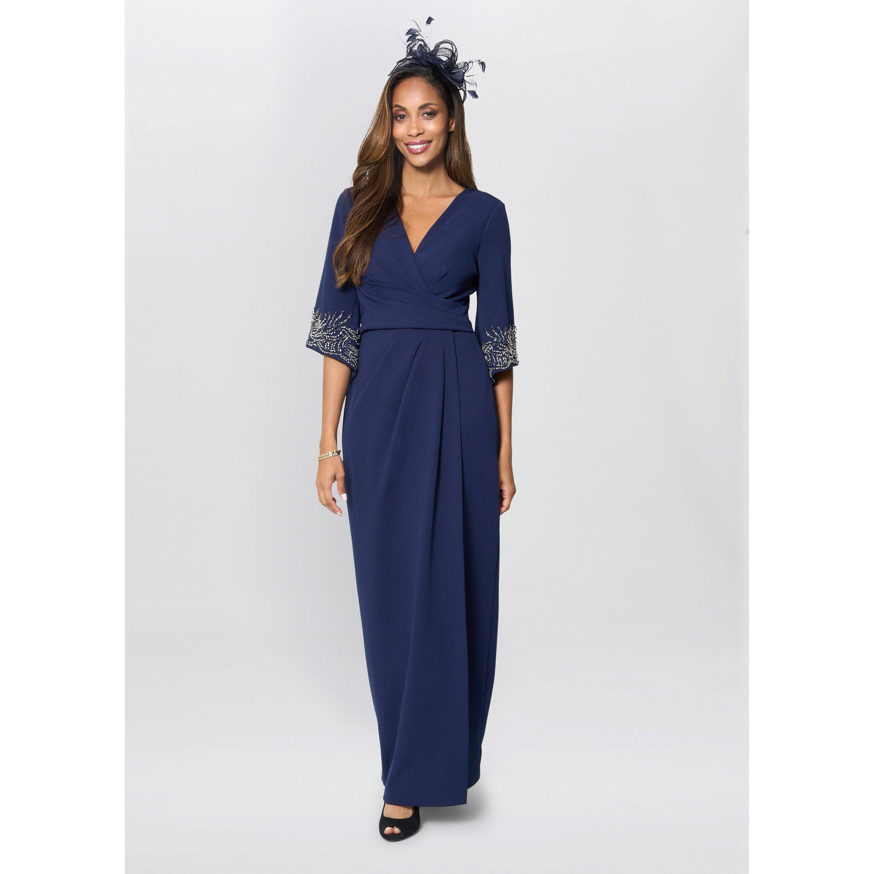 Navy - Gina Bacconi - Lilly Embellished Sleeve Maxi Dress - 6