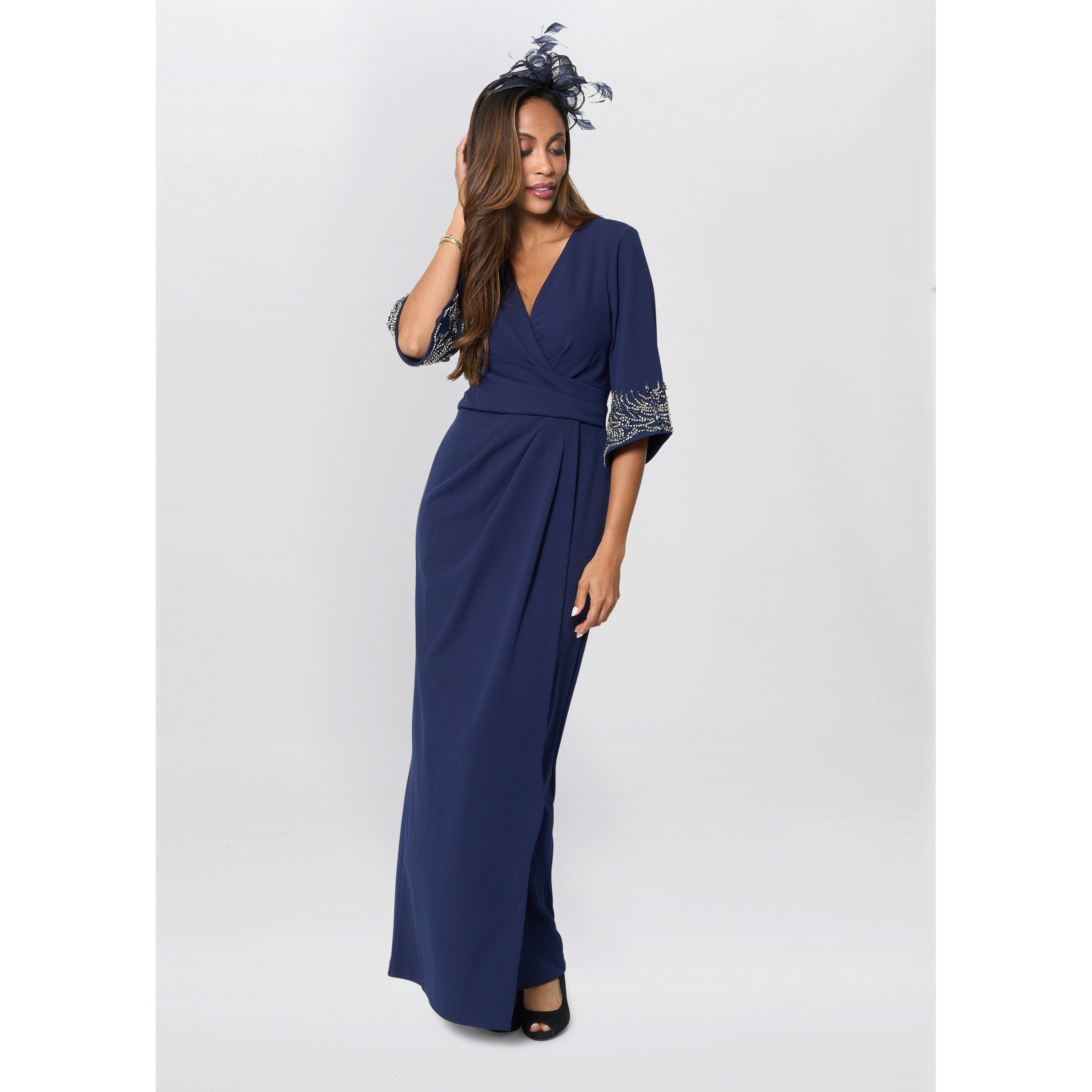 Navy - Gina Bacconi - Lilly Embellished Sleeve Maxi Dress - 7