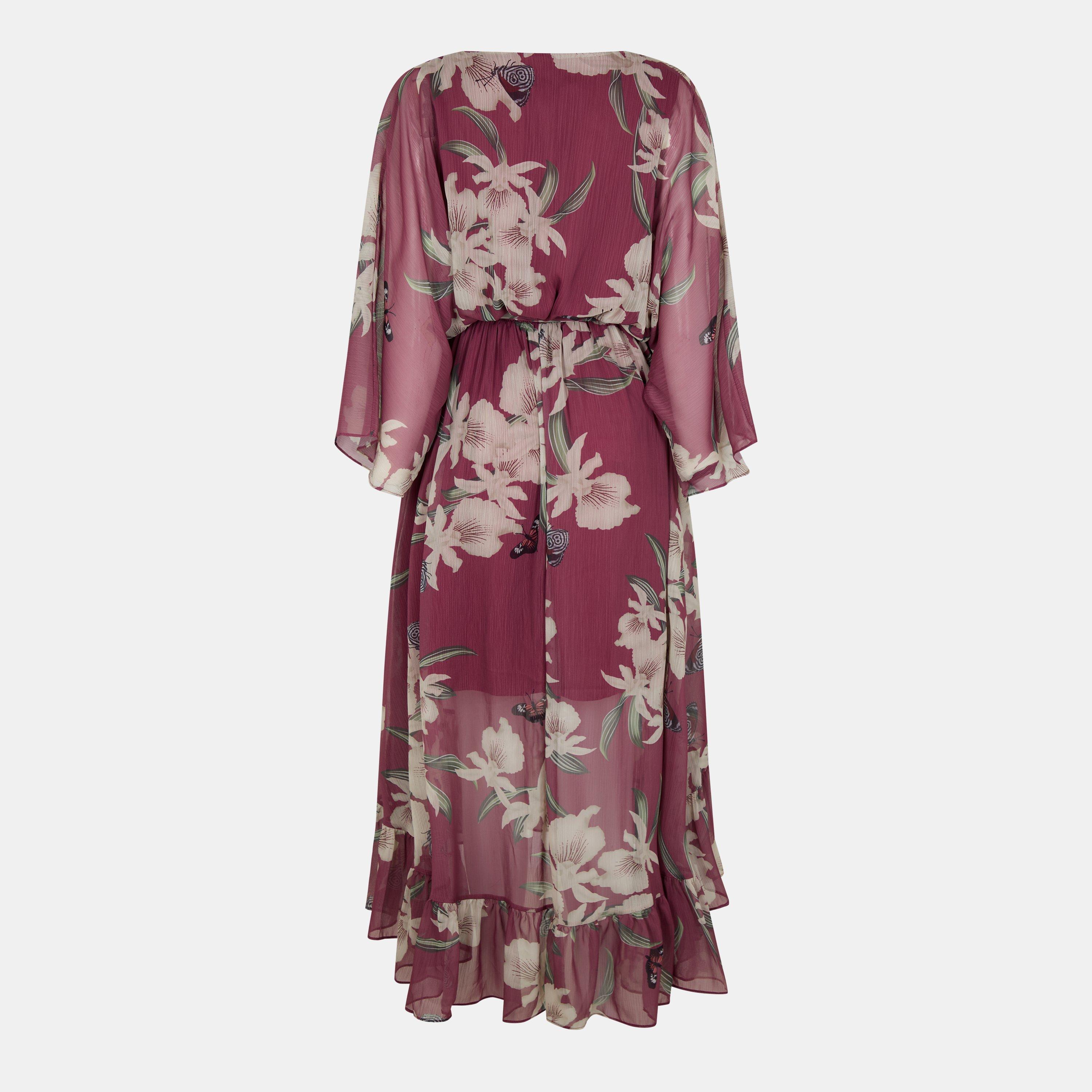Rose Pink - Yumi - Rose Pink Floral Kimono Midi Wrap Dress - 2