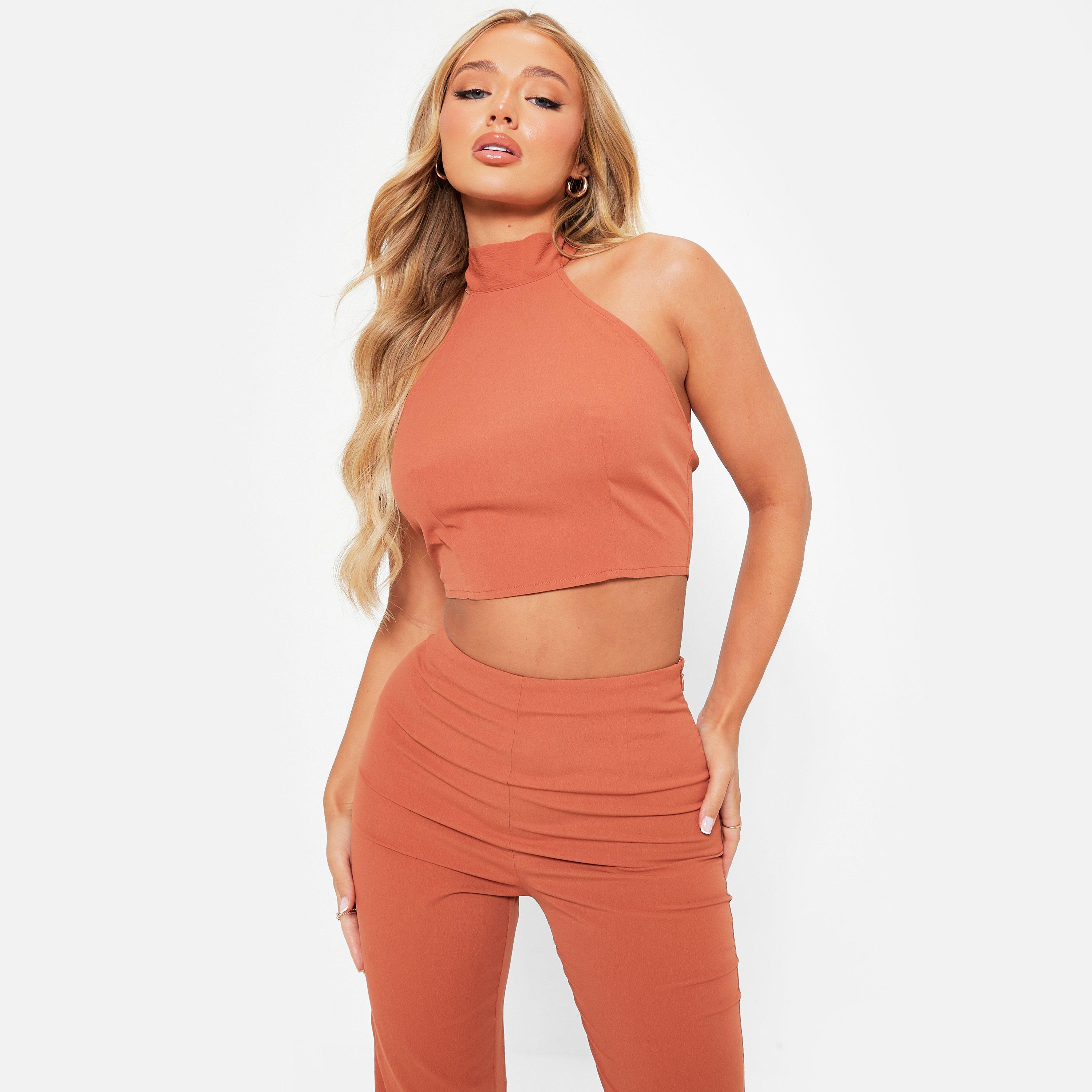 RUST - I Saw It First - ISAWITFIRST Textured Halterneck Crop Top Co-Ord - 1