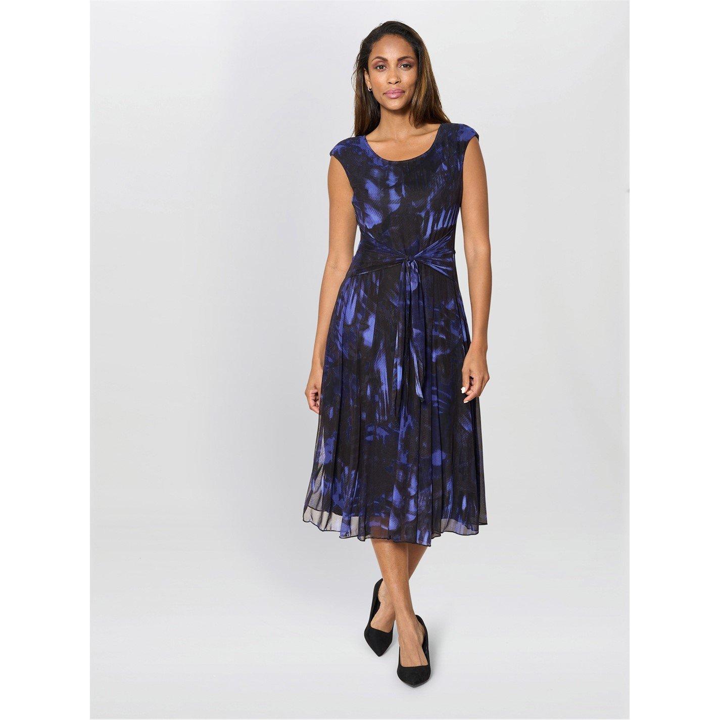Black / Blue - Gina Bacconi - Winnie Pleated Midi Dress - 1