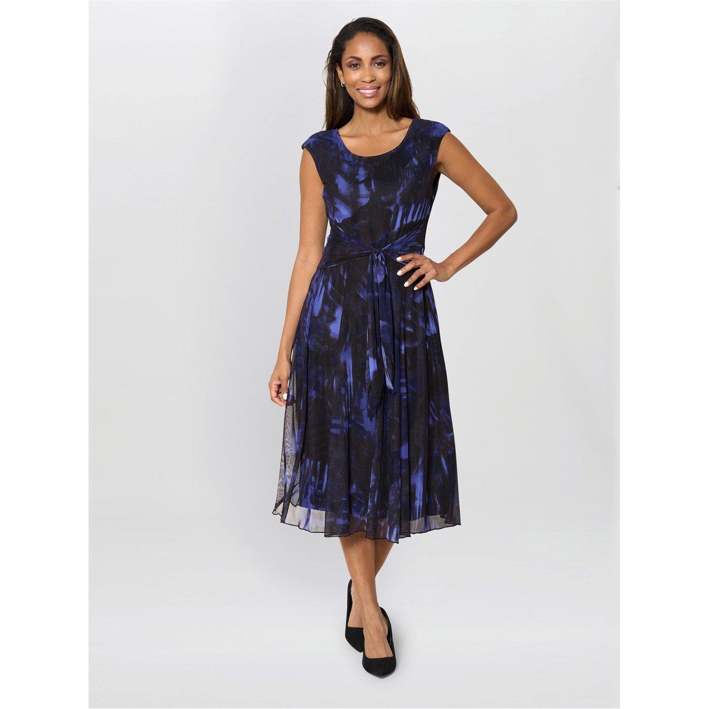 Black / Blue - Gina Bacconi - Winnie Pleated Midi Dress - 3