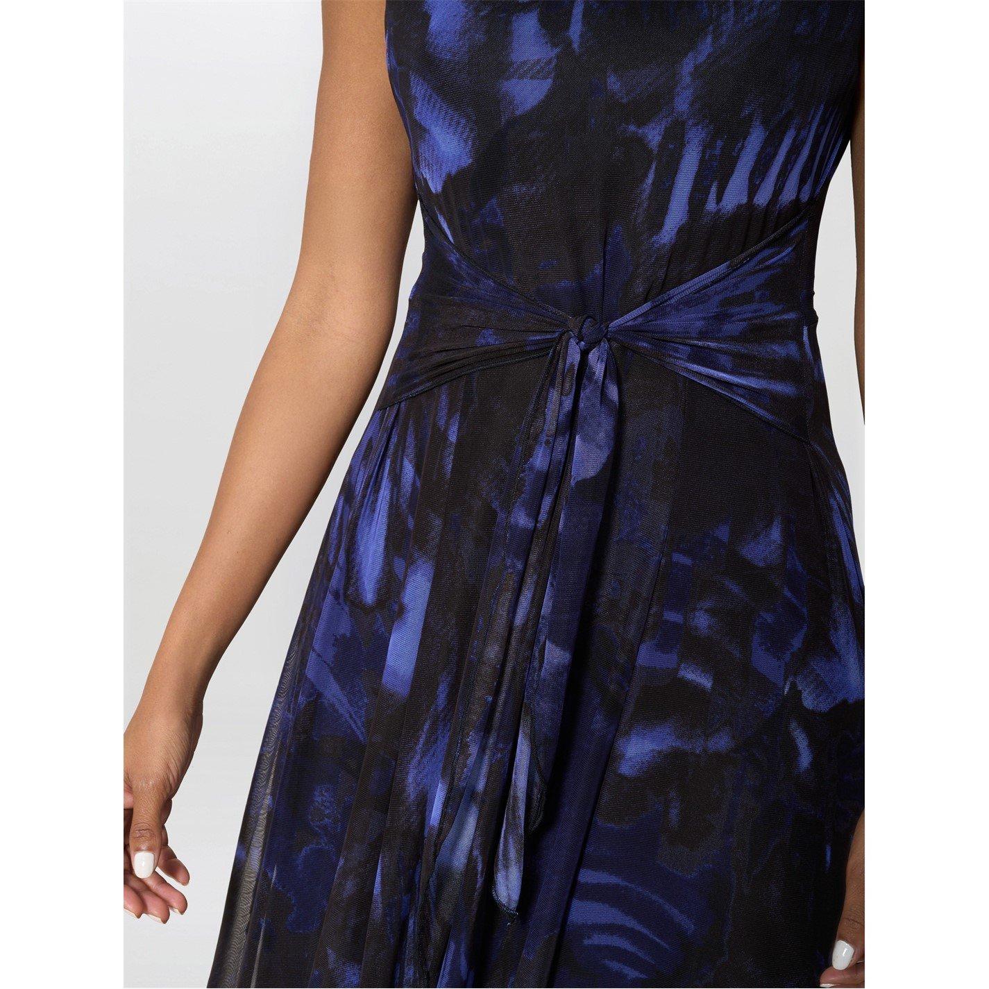 Black / Blue - Gina Bacconi - Winnie Pleated Midi Dress - 5