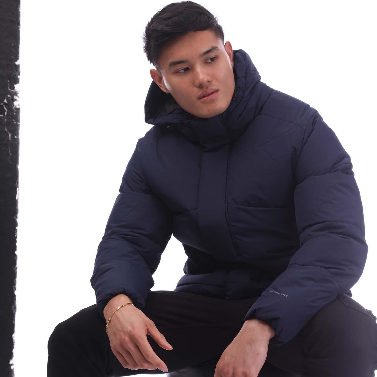 Navy - Jack and Jones - Otis Puffer Hooded Jacket - 4