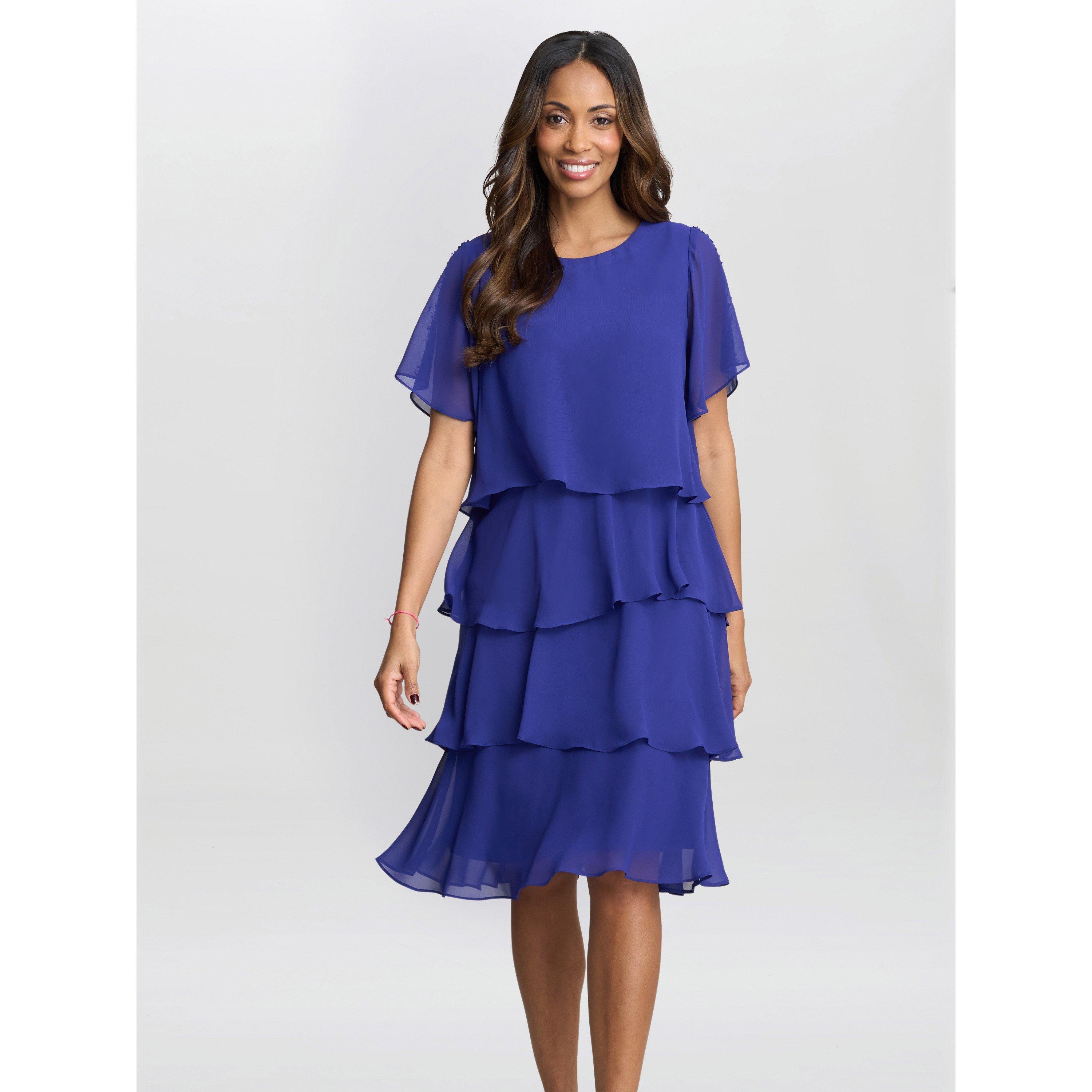 Gina Bacconi Women's Cherry Tiered Chiffon Dress - Iris - 20