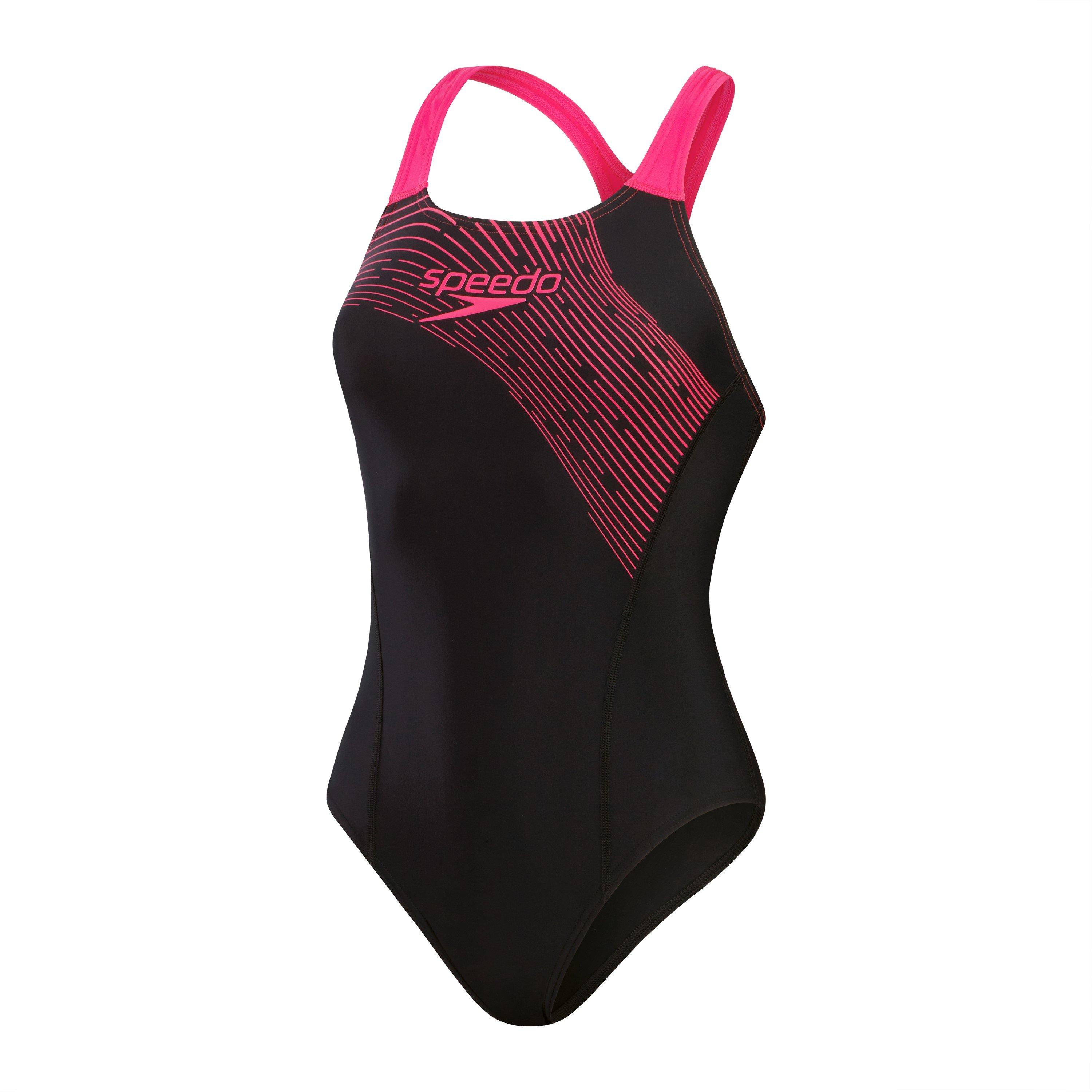 Speedo Women's Medley Medalist Swimsuit - Black/ Pink - 8 (XS)