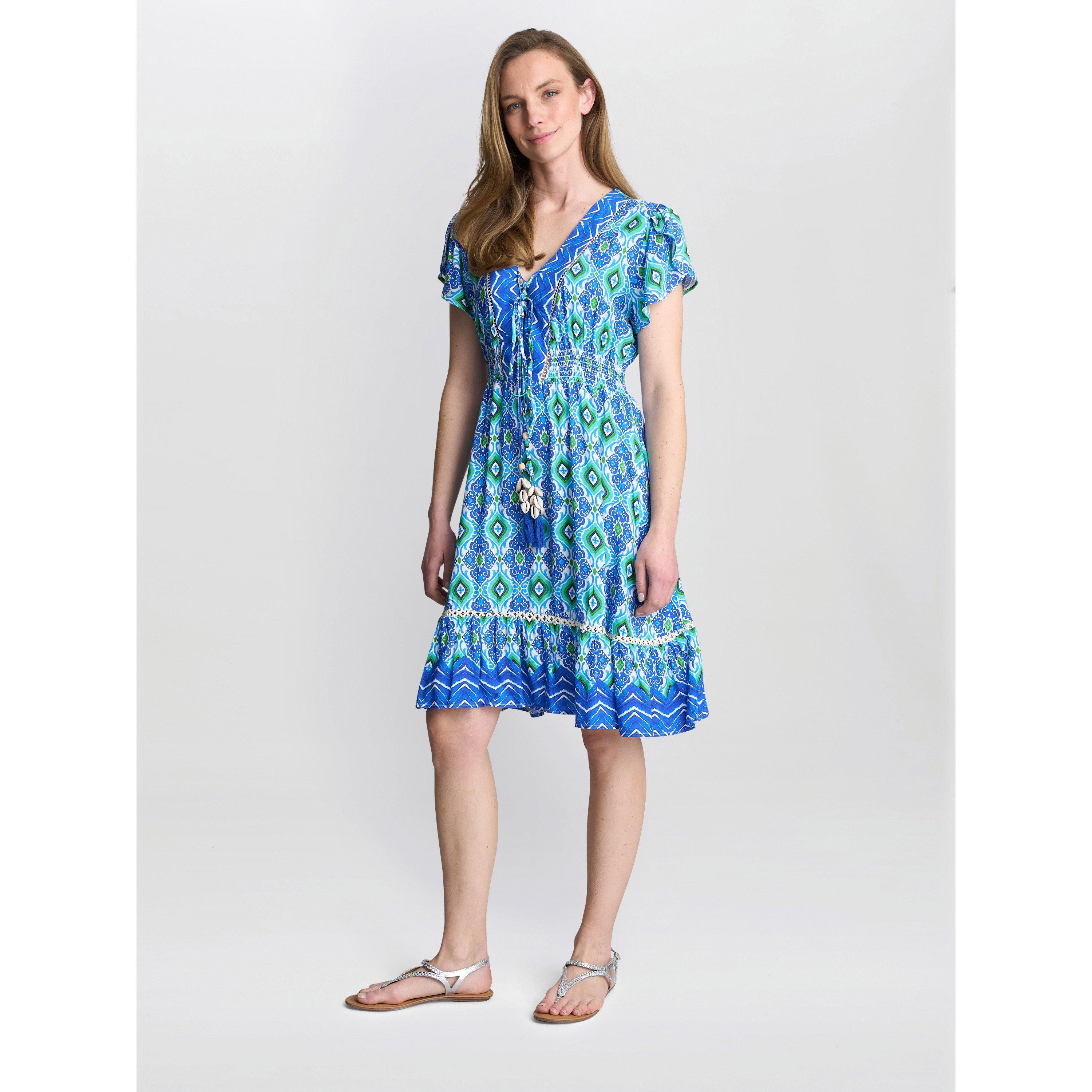 Blue / Green - Gina Bacconi - Women's EVANA Shorts Summer A-Line Dress - 3
