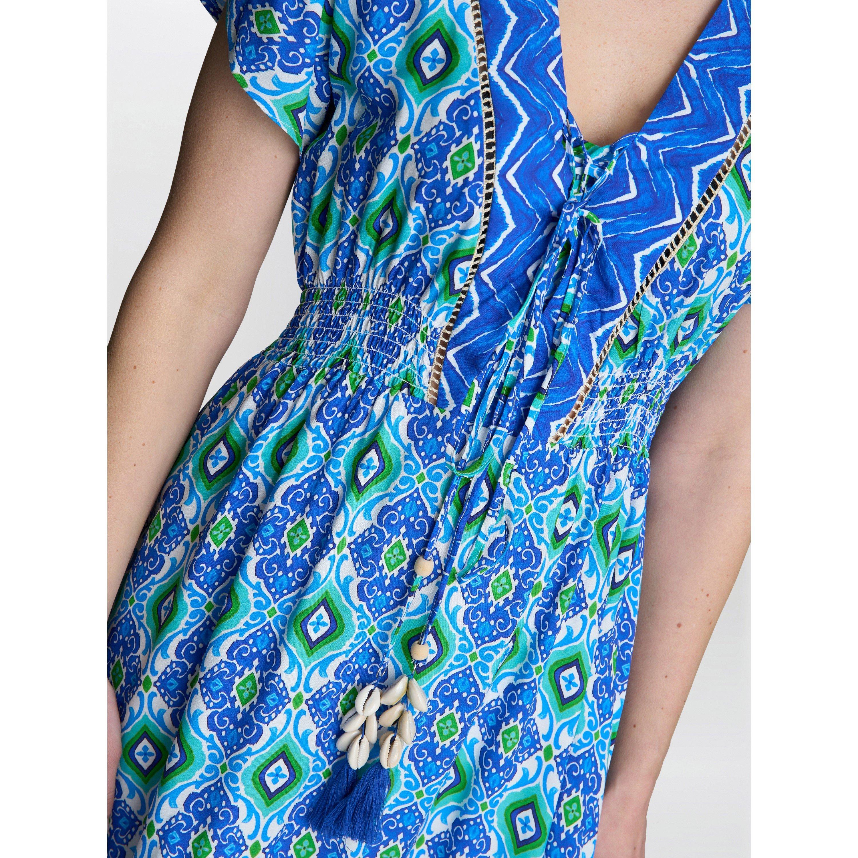 Blue / Green - Gina Bacconi - Women's EVANA Shorts Summer A-Line Dress - 5