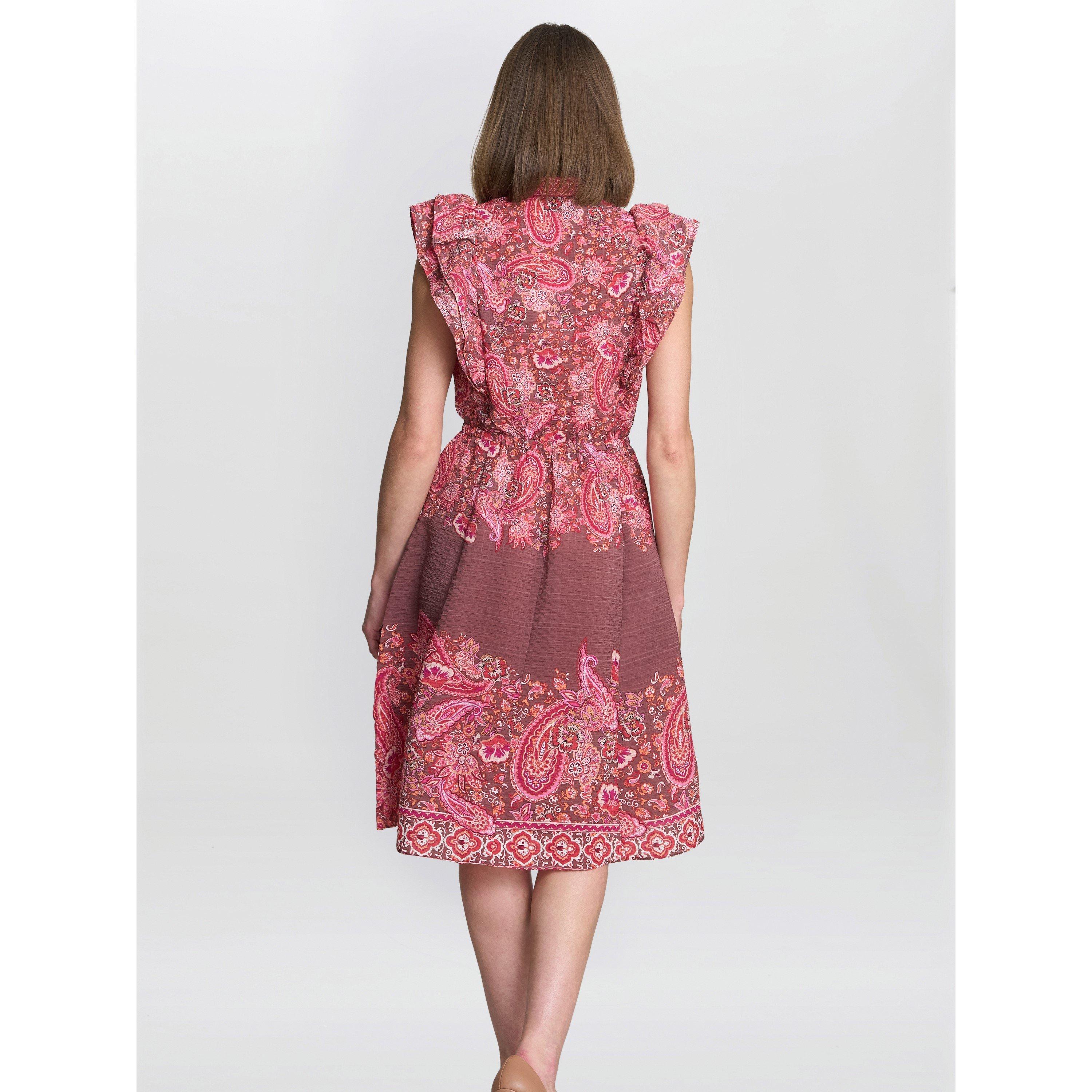 Brown / Pink - Gina Bacconi - Women's LIAT Boho Paisley A-Line Dress - 2