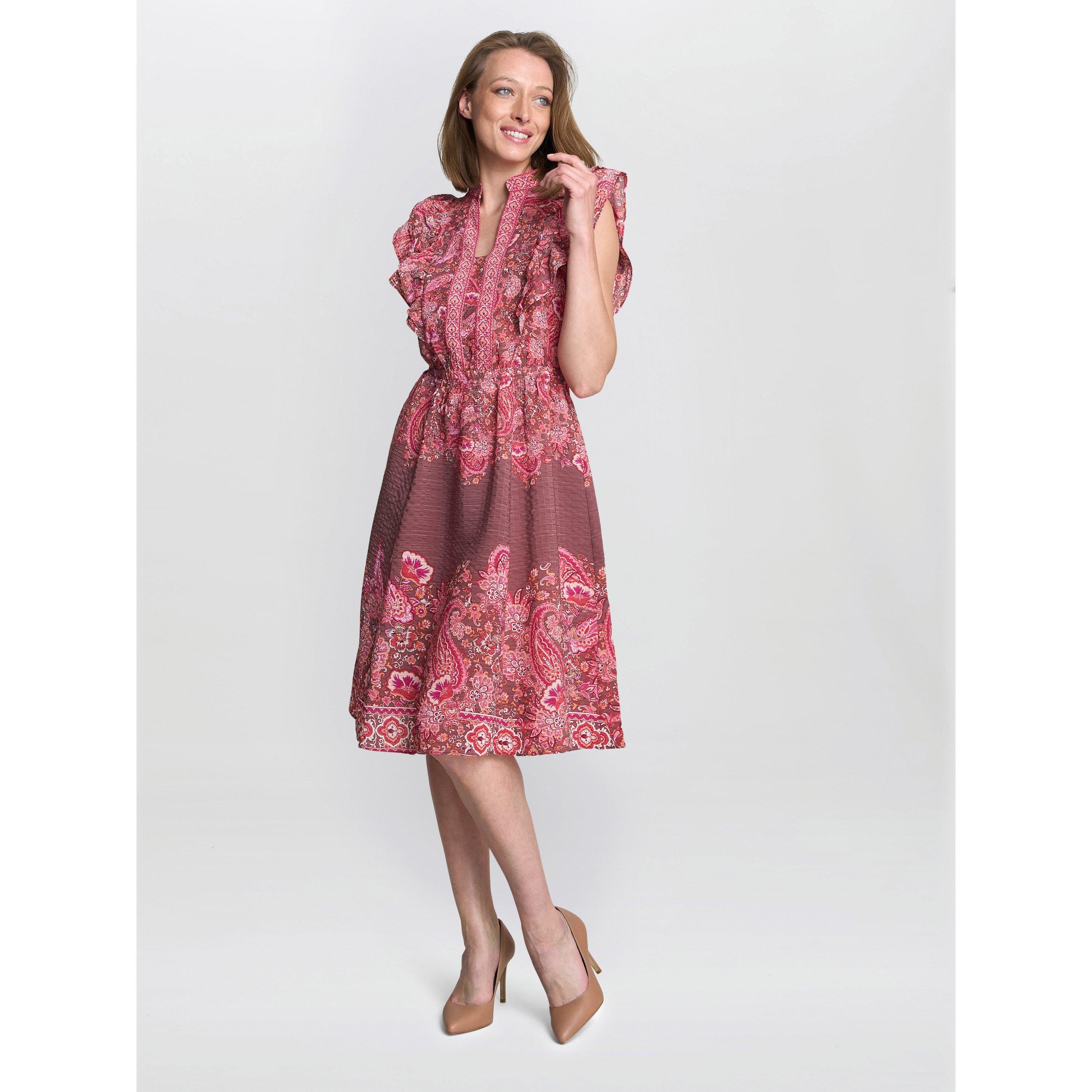 Brown / Pink - Gina Bacconi - Women's LIAT Boho Paisley A-Line Dress - 3