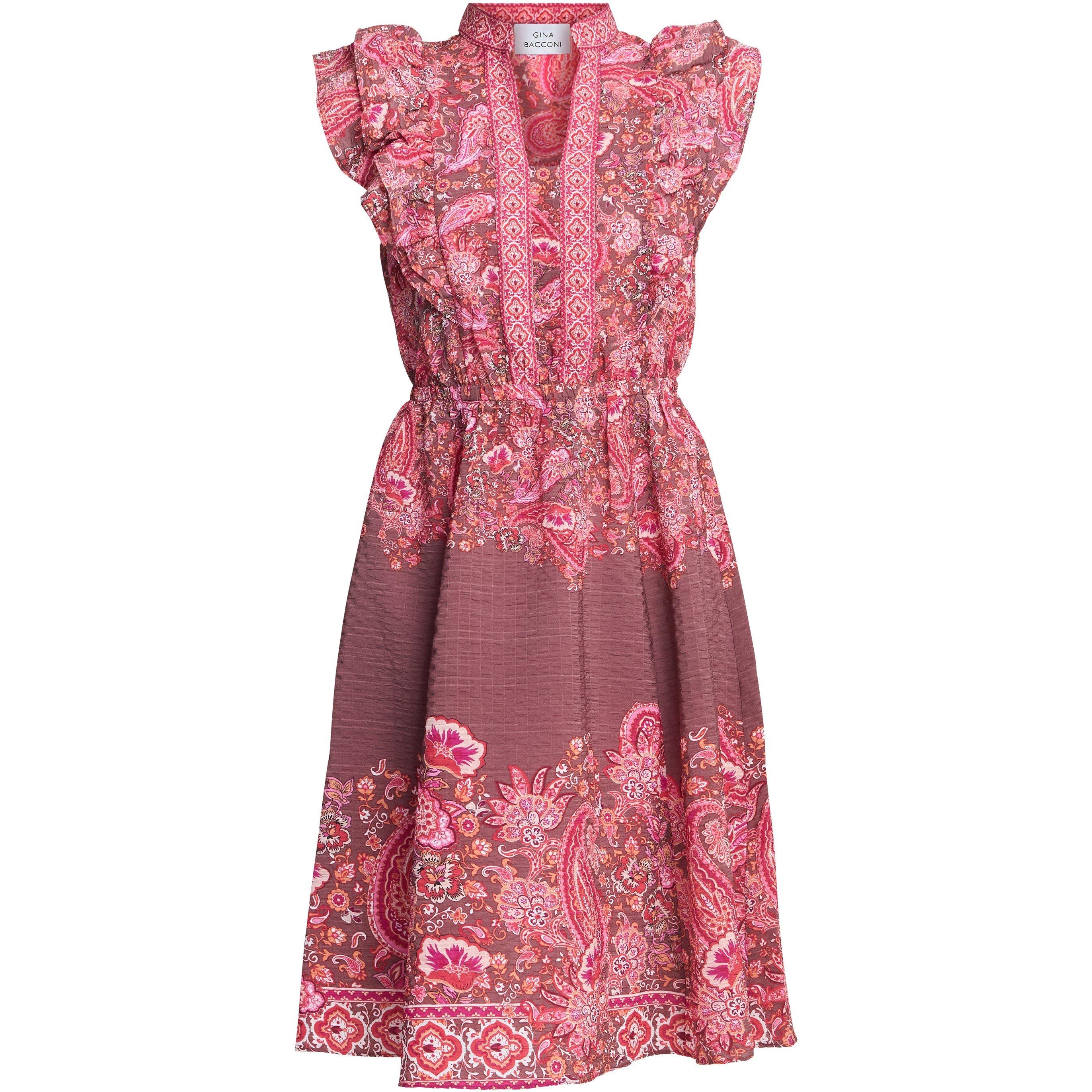 Brown / Pink - Gina Bacconi - Women's LIAT Boho Paisley A-Line Dress - 4