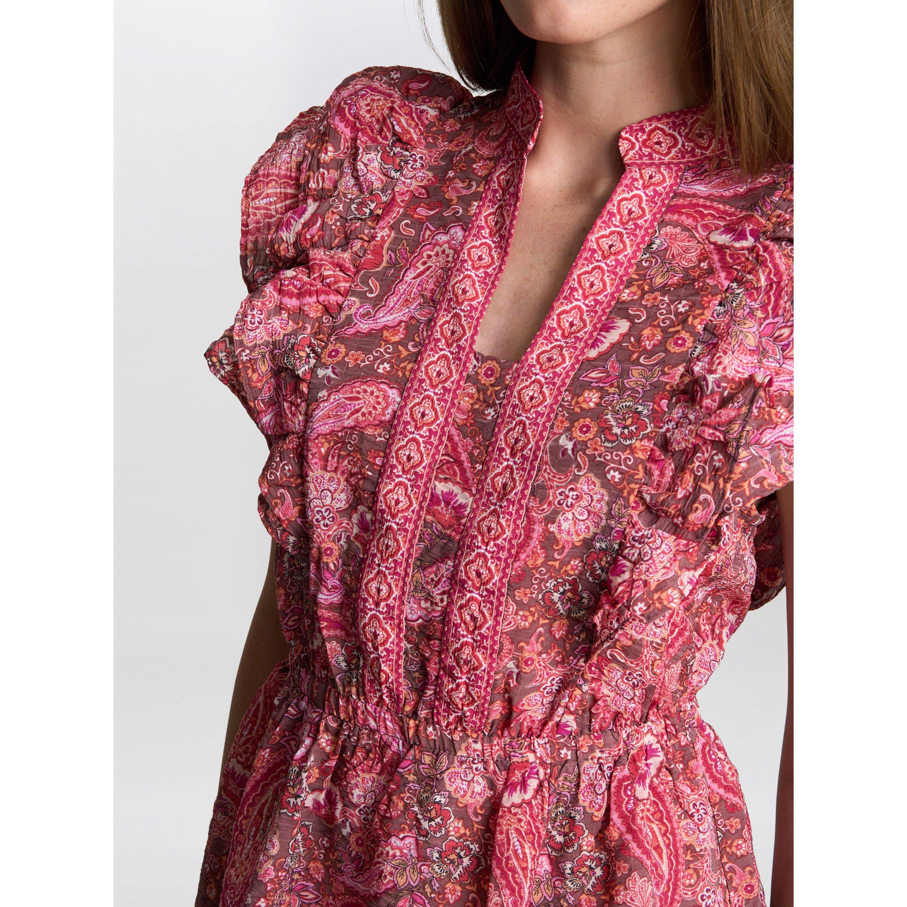 Brown / Pink - Gina Bacconi - Women's LIAT Boho Paisley A-Line Dress - 5