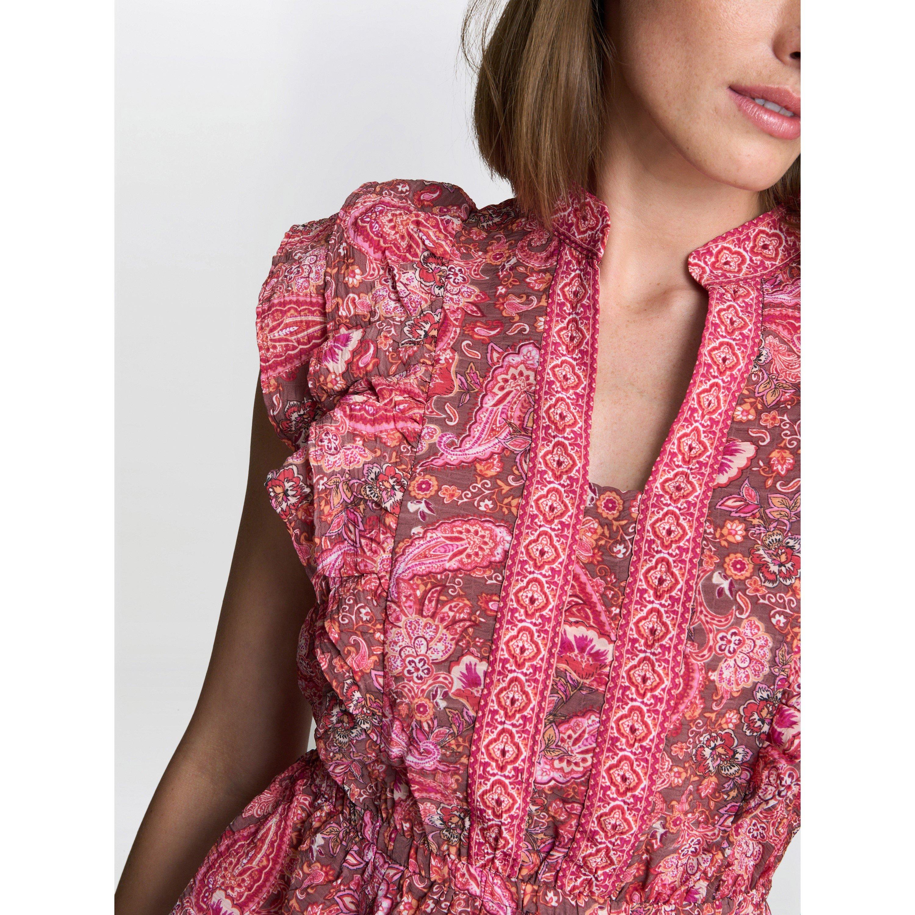 Brown / Pink - Gina Bacconi - Women's LIAT Boho Paisley A-Line Dress - 6