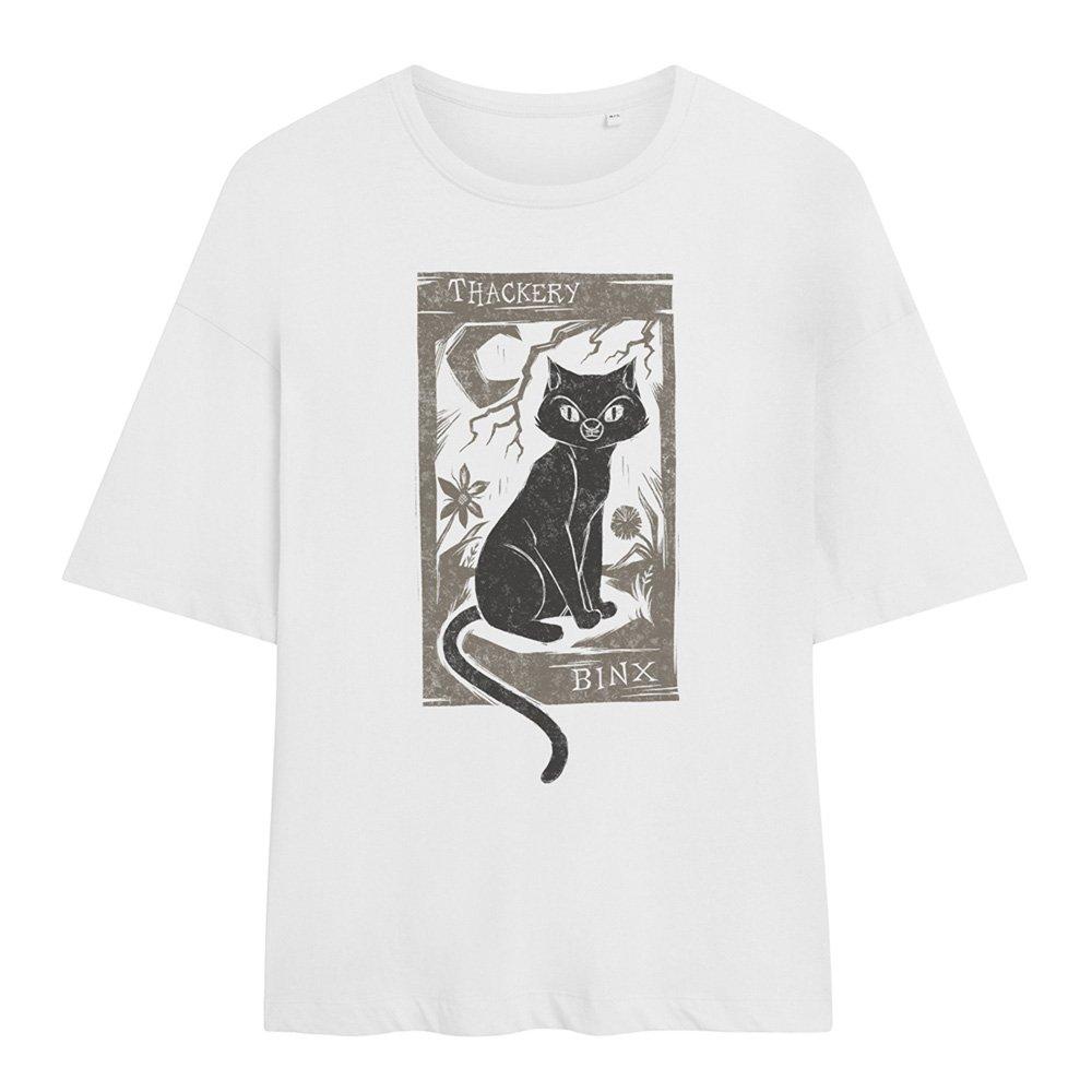 White - Disney - Hocus Pocus Woodcut Thackery Binx Oversized T-Shir - 1