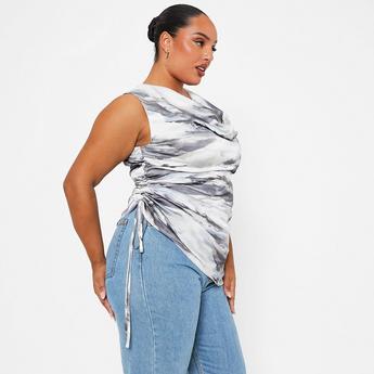 I Saw It First ISAWITFIRST Printed Drape Ruched Satin Top