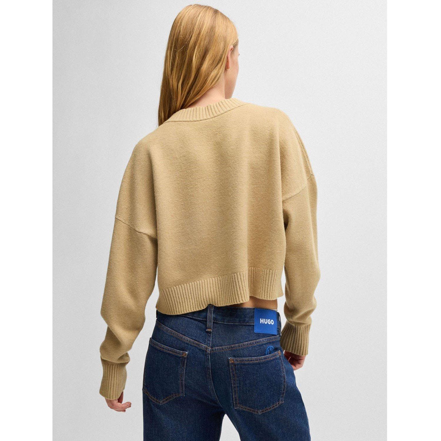 Beige - Hugo - Sester_B Relaxed-Fit Cropped Sweater - 2