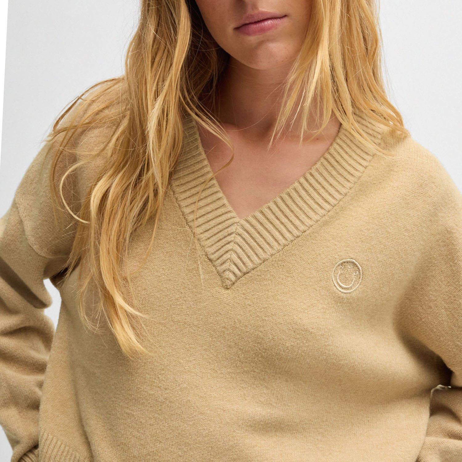 Beige - Hugo - Sester_B Relaxed-Fit Cropped Sweater - 3