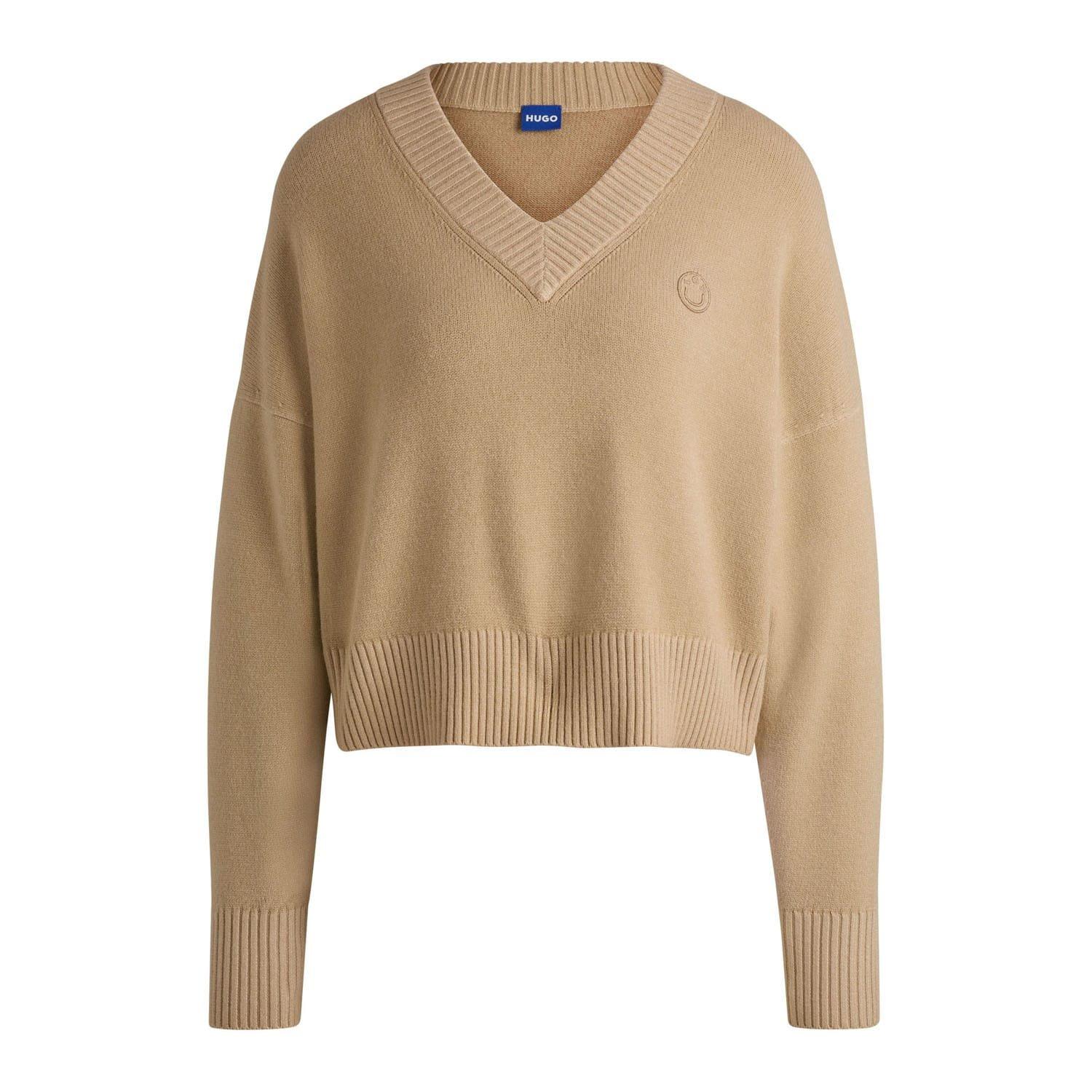 Beige - Hugo - Sester_B Relaxed-Fit Cropped Sweater - 4