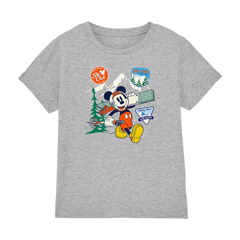 Light Grey - Disney - Mickey Mouse Ski Badges Kids T-Shirt Athletic Hea - 1