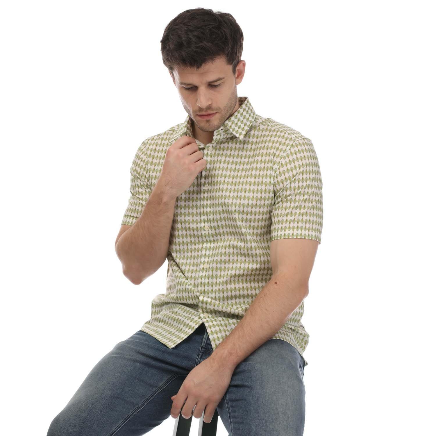 Olive - Ted Baker - Furbo Regular Fit Micro Leaf Shirt - 4