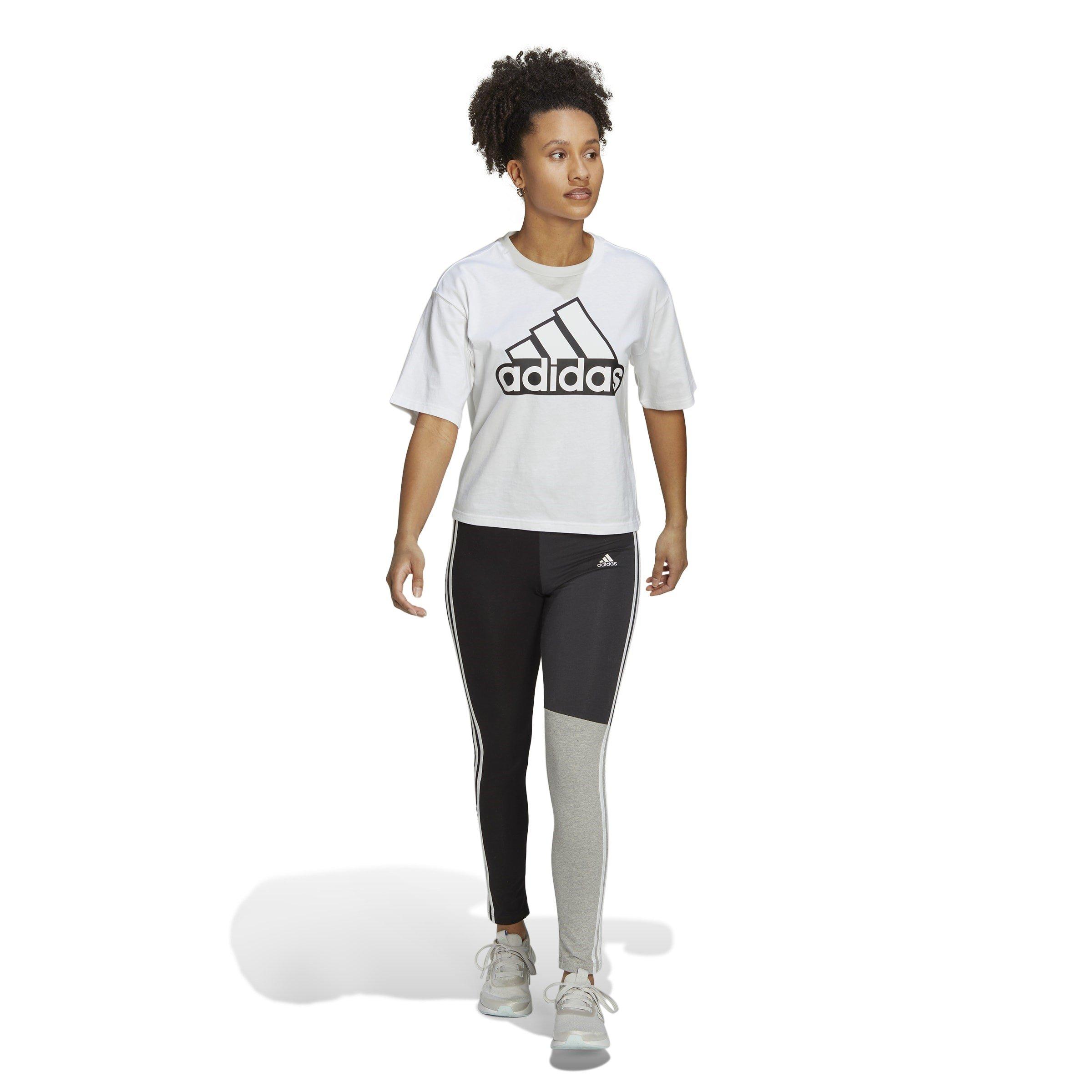 Black/Carbon/Mg - adidas - Essentials 3-Stripes Colourblock Cotton Leggings Womens - 4