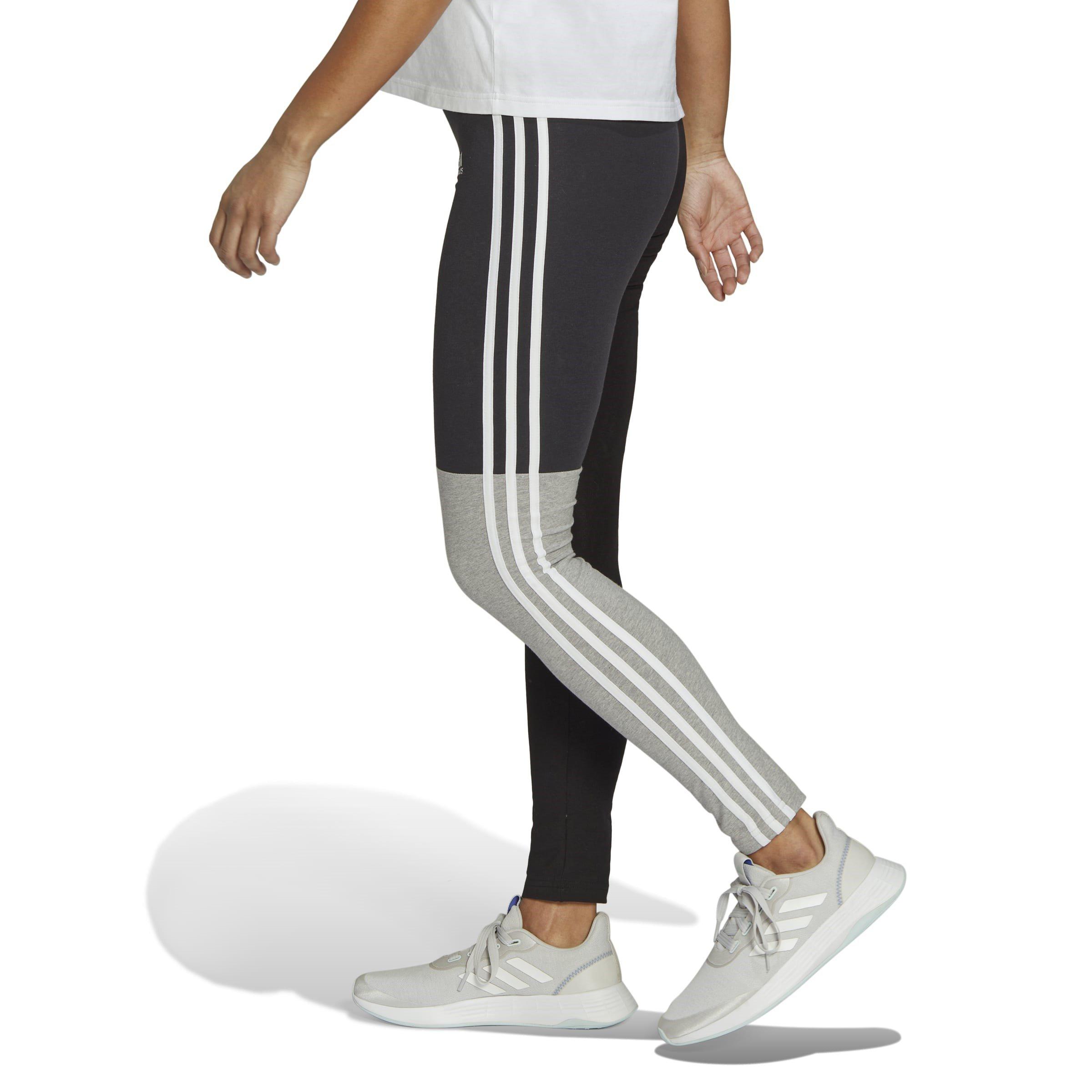 Black/Carbon/Mg - adidas - Essentials 3-Stripes Colourblock Cotton Leggings Womens - 5