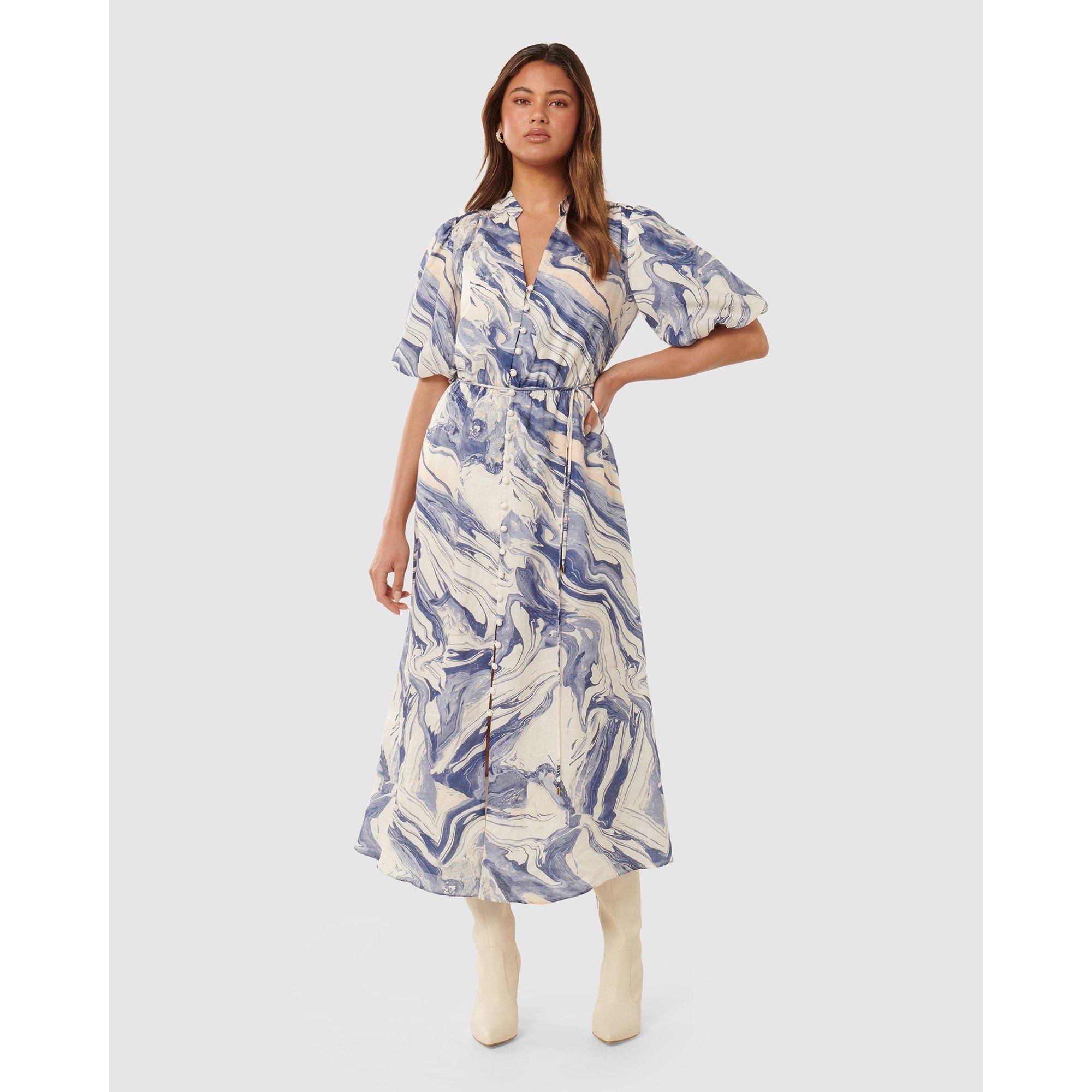 Blue Sahara Mar - Forever New - Loren Puff Sleeves Midi Dress - 2