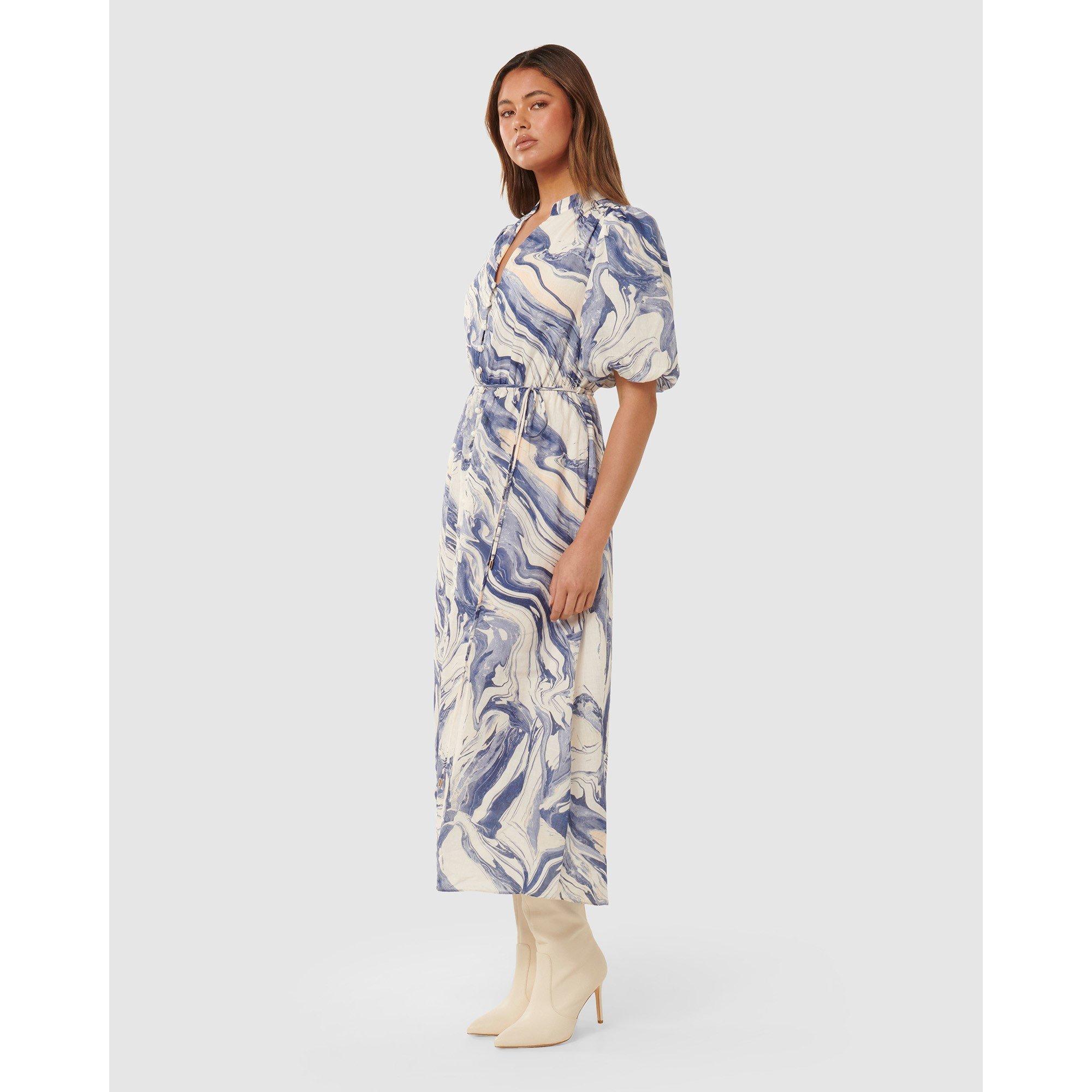 Blue Sahara Mar - Forever New - Loren Puff Sleeves Midi Dress - 4