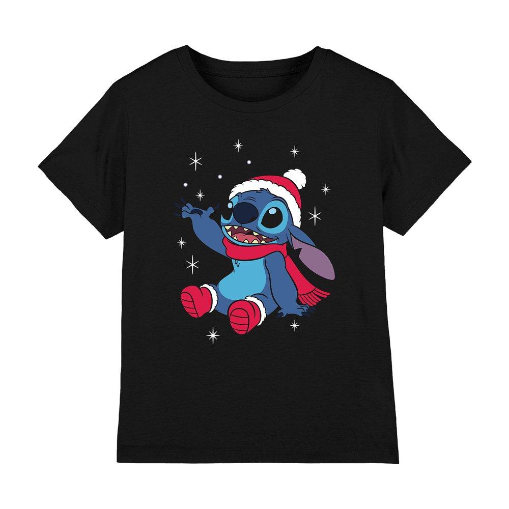 Black - Disney - Lilo and Stitch Christmas Snowflakes Kids T-Shirt - 1