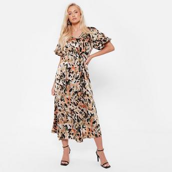 I Saw It First ISAWITFIRST Printed V Neck Midi Smock Dress