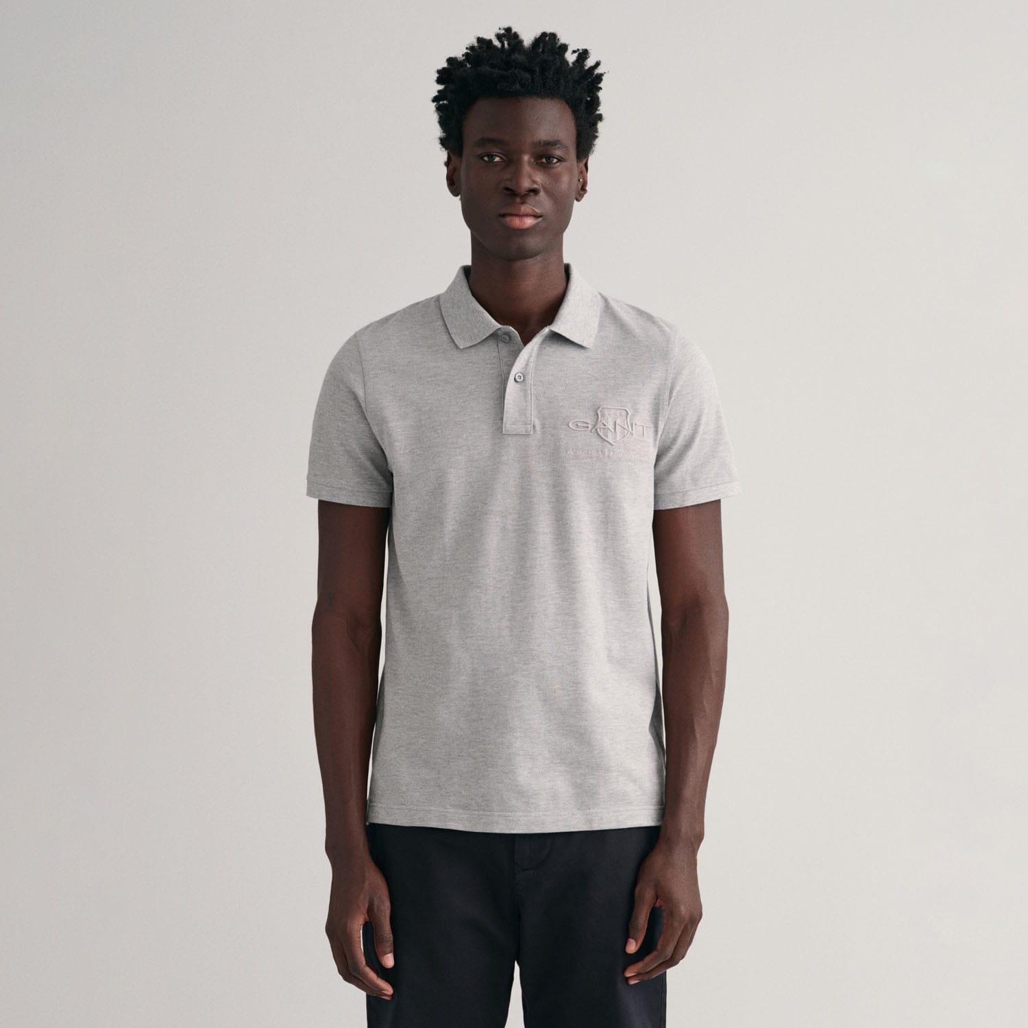 Grey - Gant - Tonal Shield Polo Shirt - 1