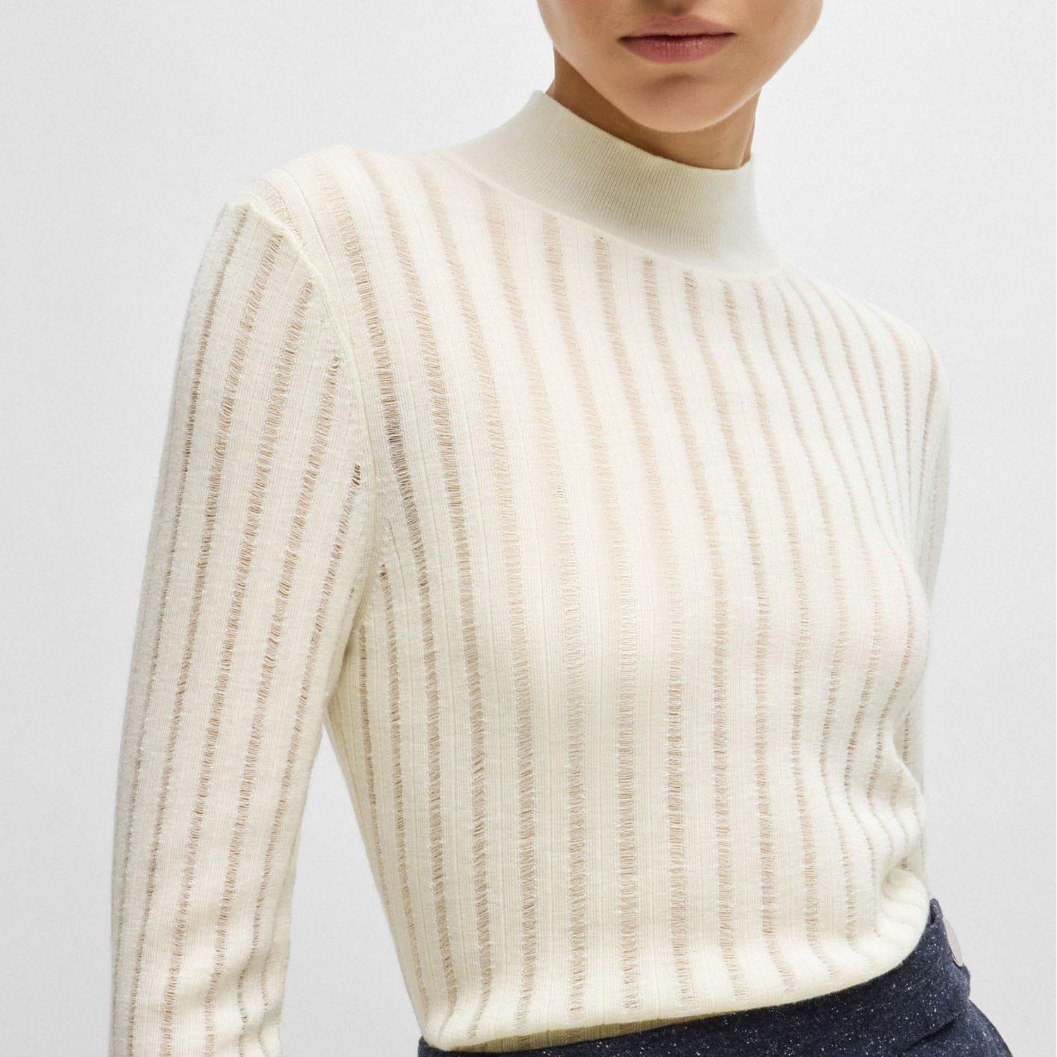 White - Boss - Fatirami Structured Stripes Sweater - 3