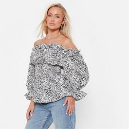 I Saw It First Printed Ruffle Bardot Peplum Top