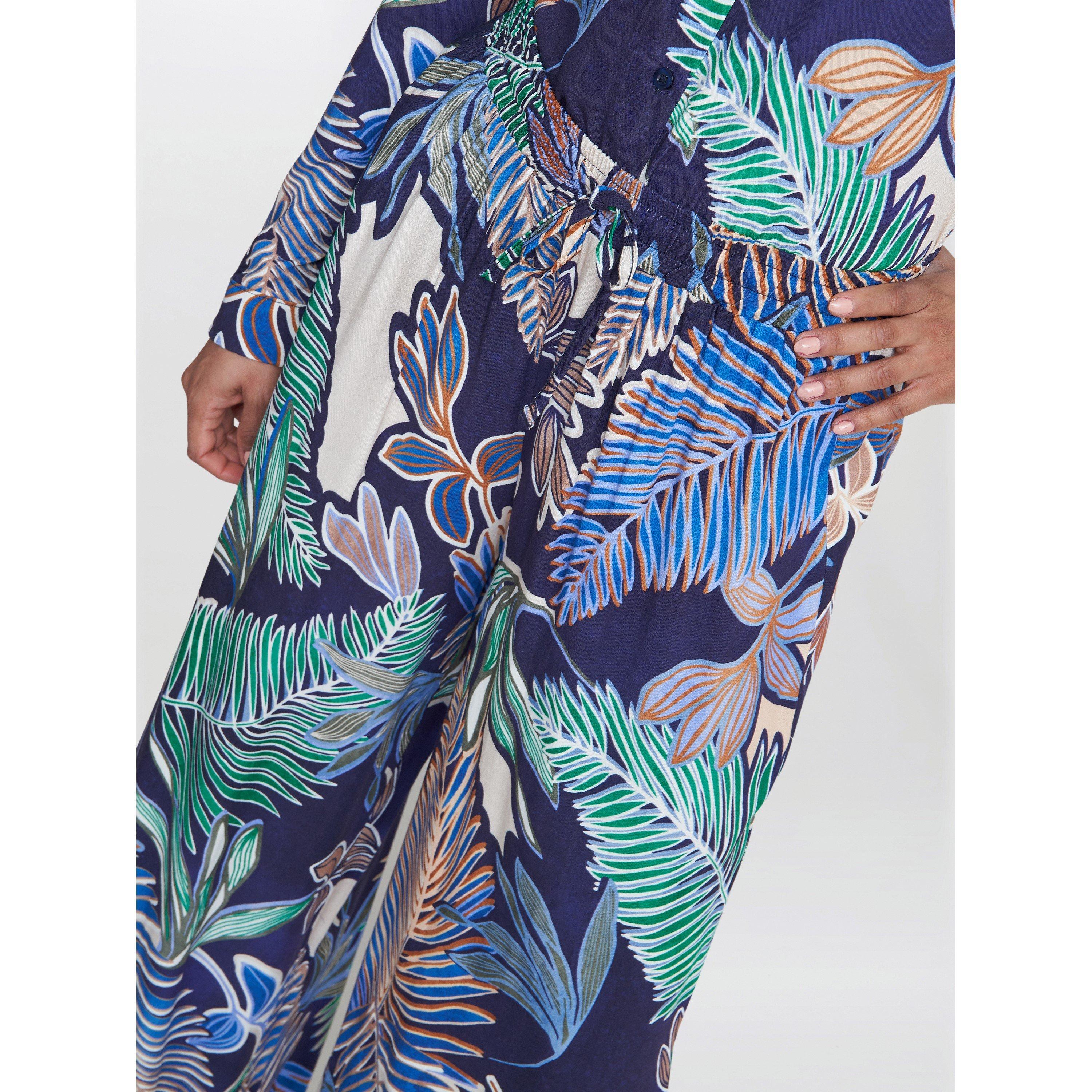 Navy / Multi - Gina Bacconi - Aruna Wide Leg Pull On Trouser - 4