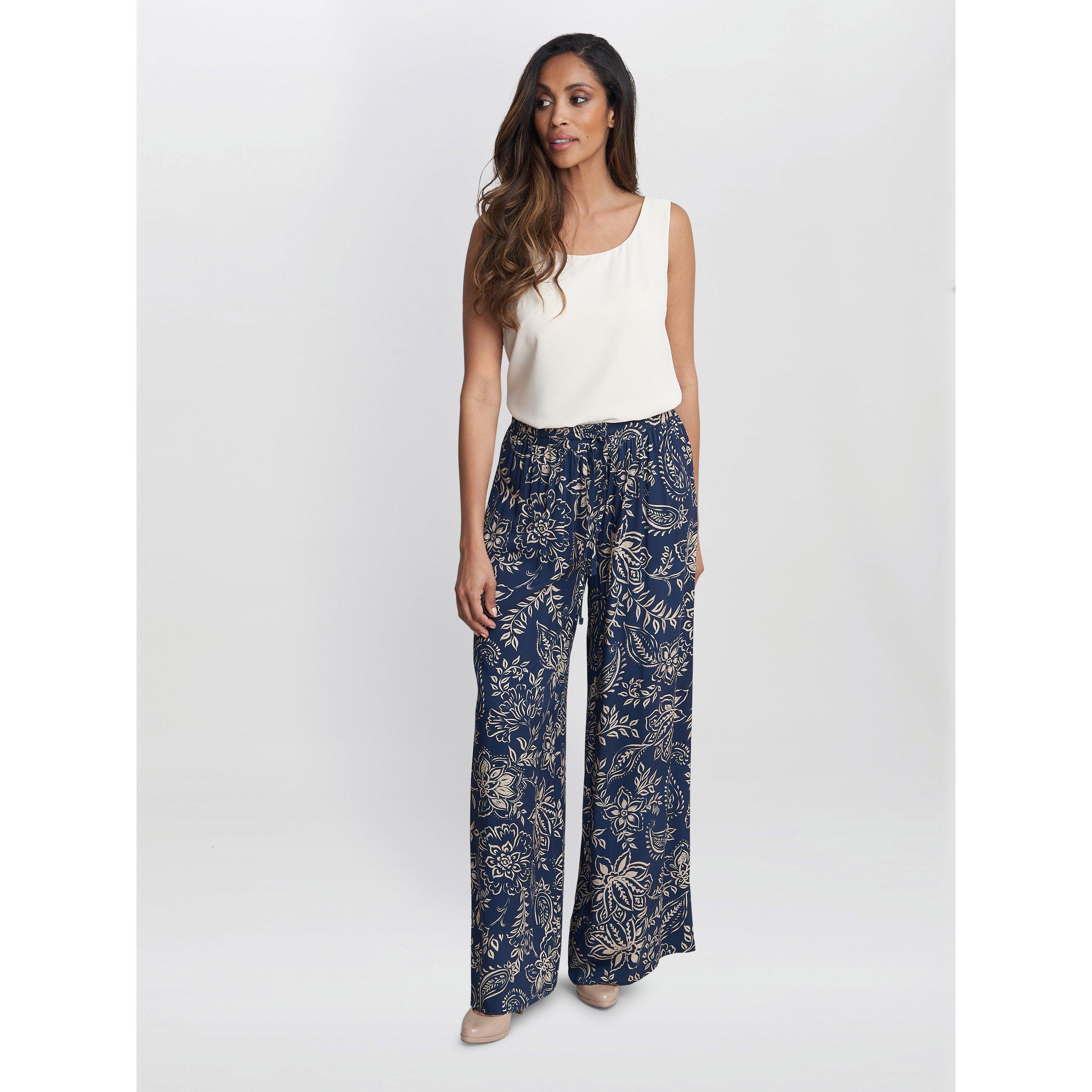 Gina Bacconi Women's Aruna Wide Leg Pull On Trouser - Blue - L