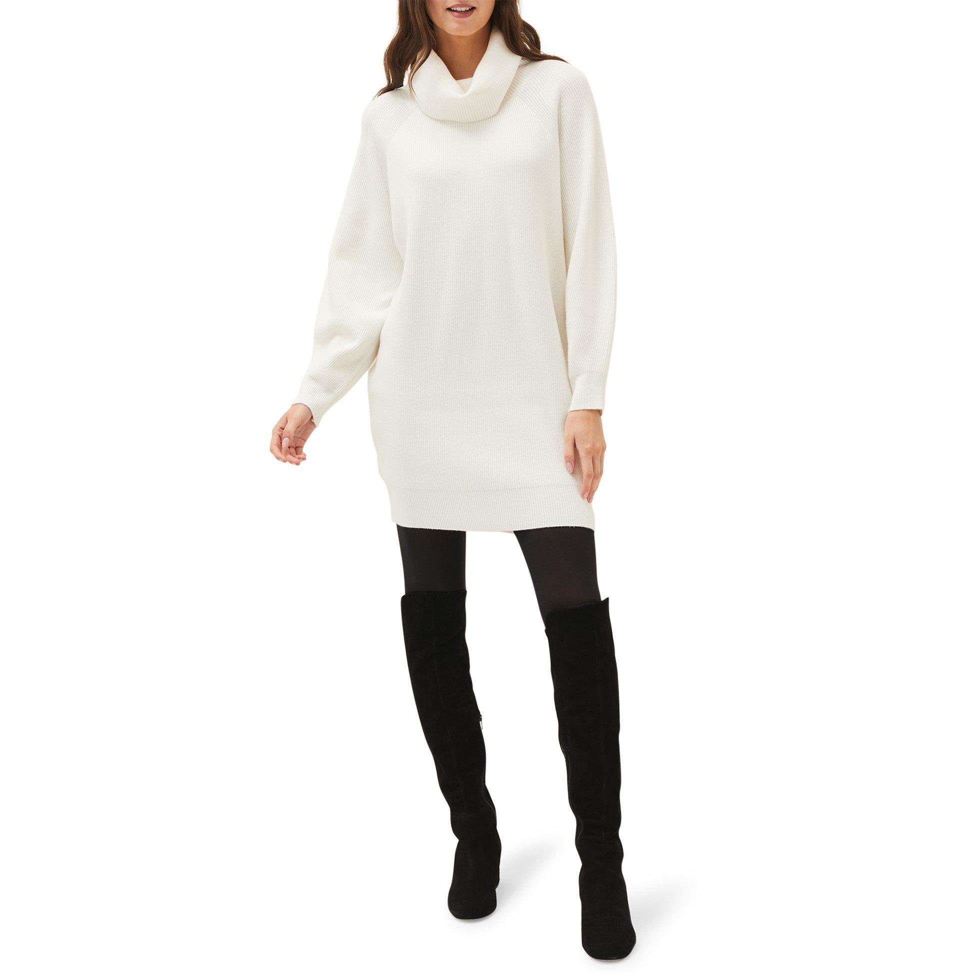 Winter White - Phase Eight - Nisha Ribbed Cowl Neck Dress - 3