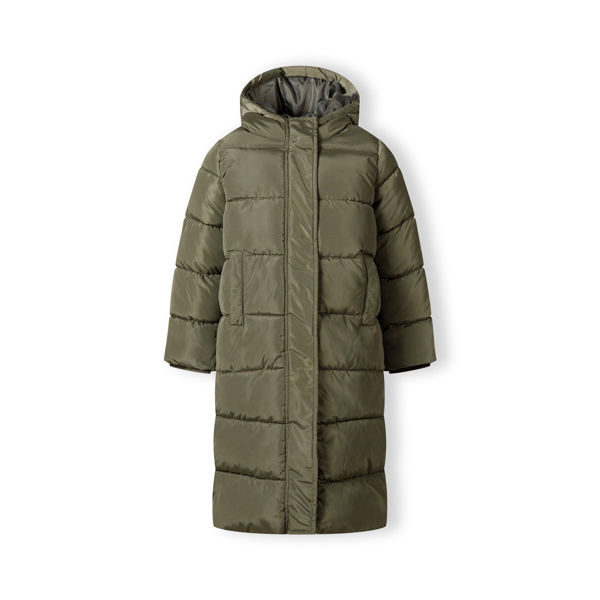 Khaki - Minoti - Girls long winter quilted coat side slits khaki - 1