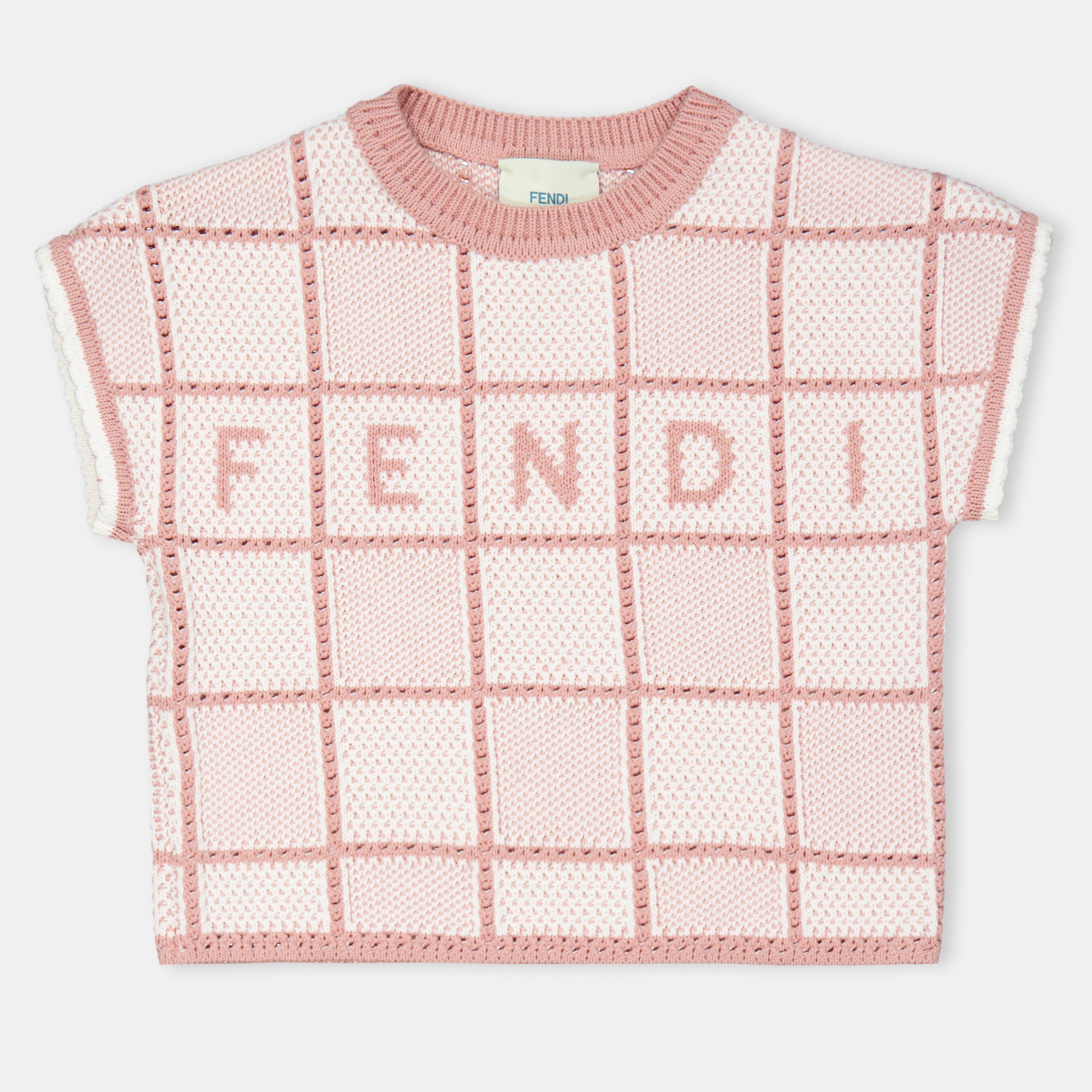 Fendi Ff Crochet Knitted Top Juniors - Gesso Pnk F1SGN - Size 6Y