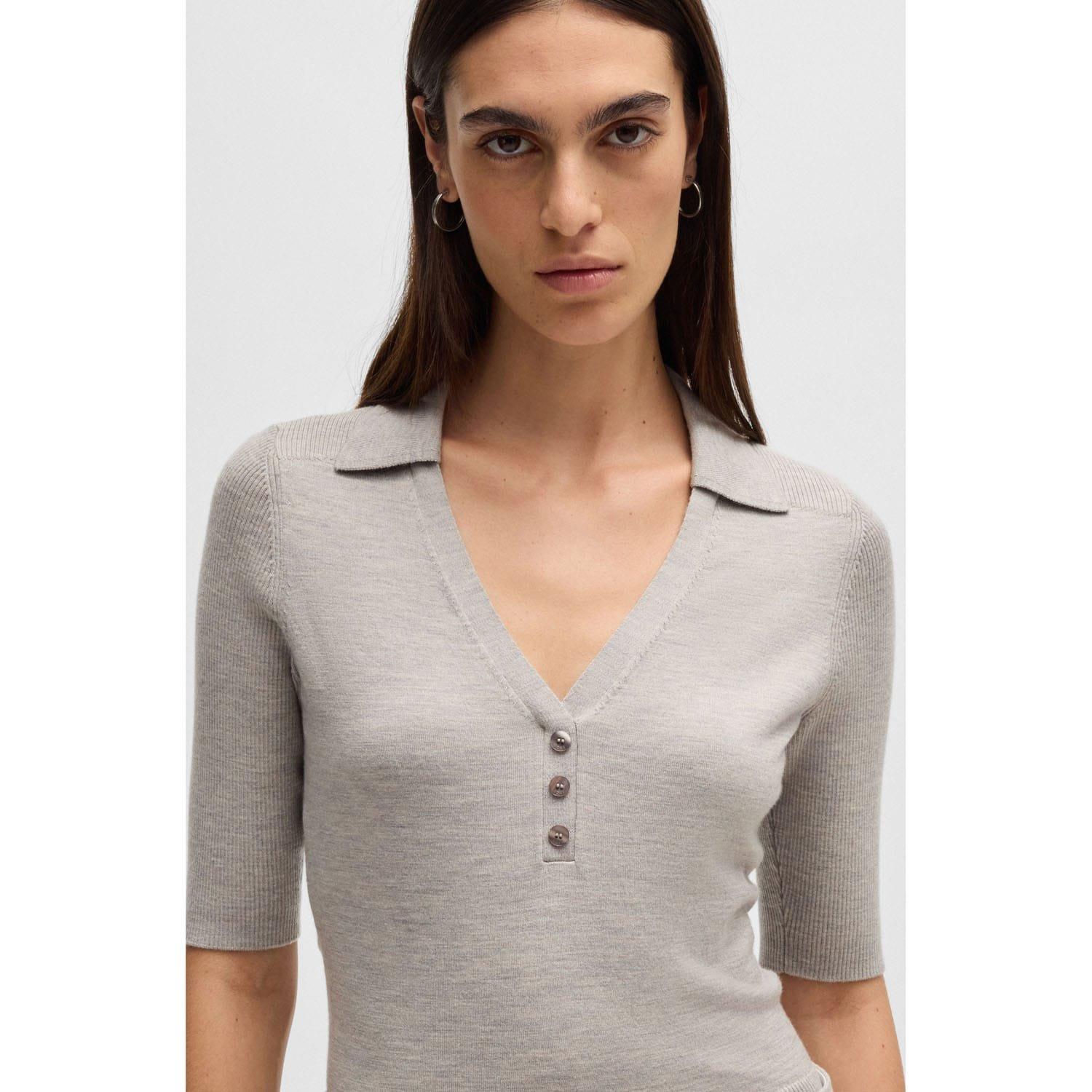 Grey - Boss - Fatirame Button Placket Sweater - 3