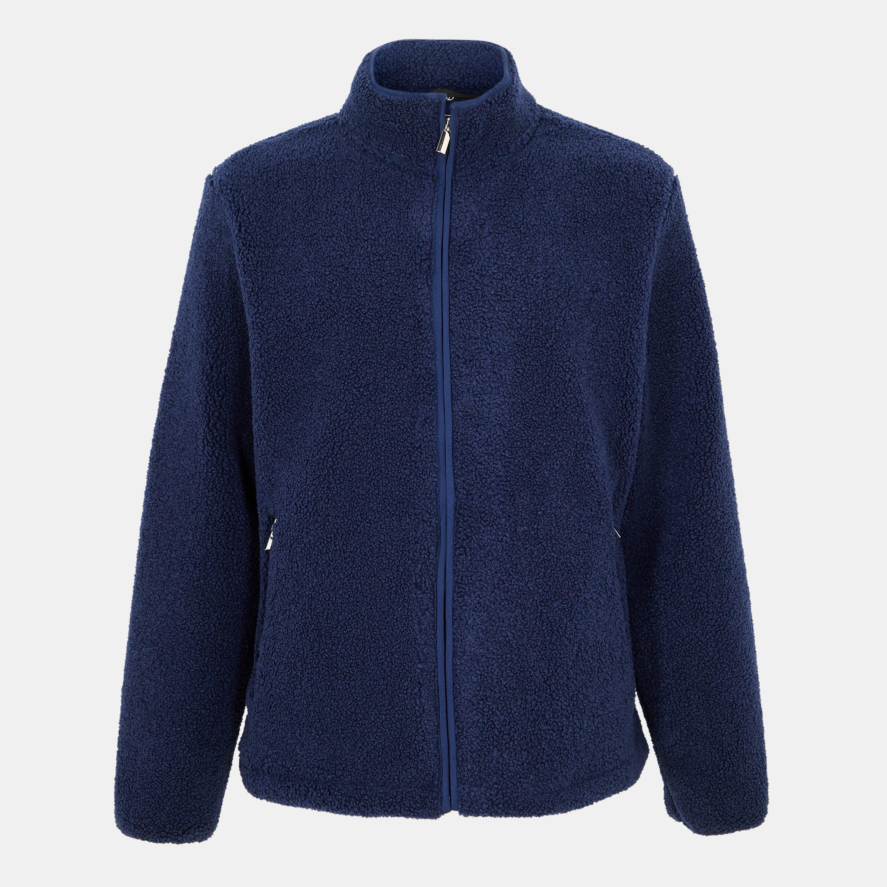 Navy - Threadbare - Zip Through Funnel Neck Borg Fleece - 1