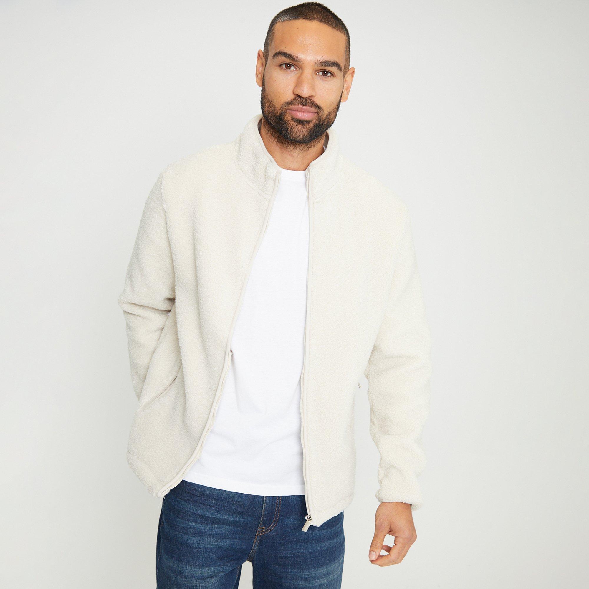 Natural - Threadbare - Zip Through Funnel Neck Borg Fleece - 1