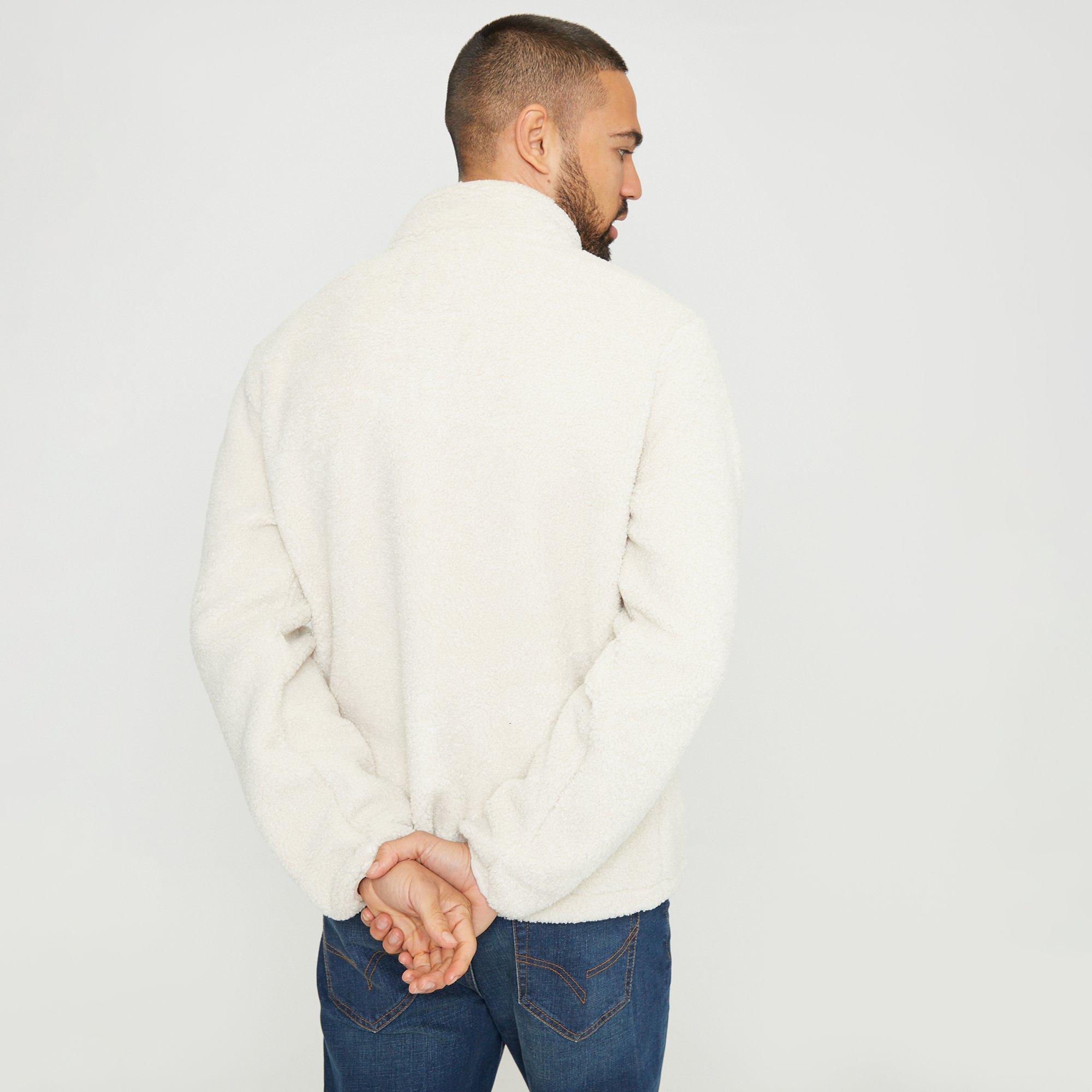 Natural - Threadbare - Zip Through Funnel Neck Borg Fleece - 2