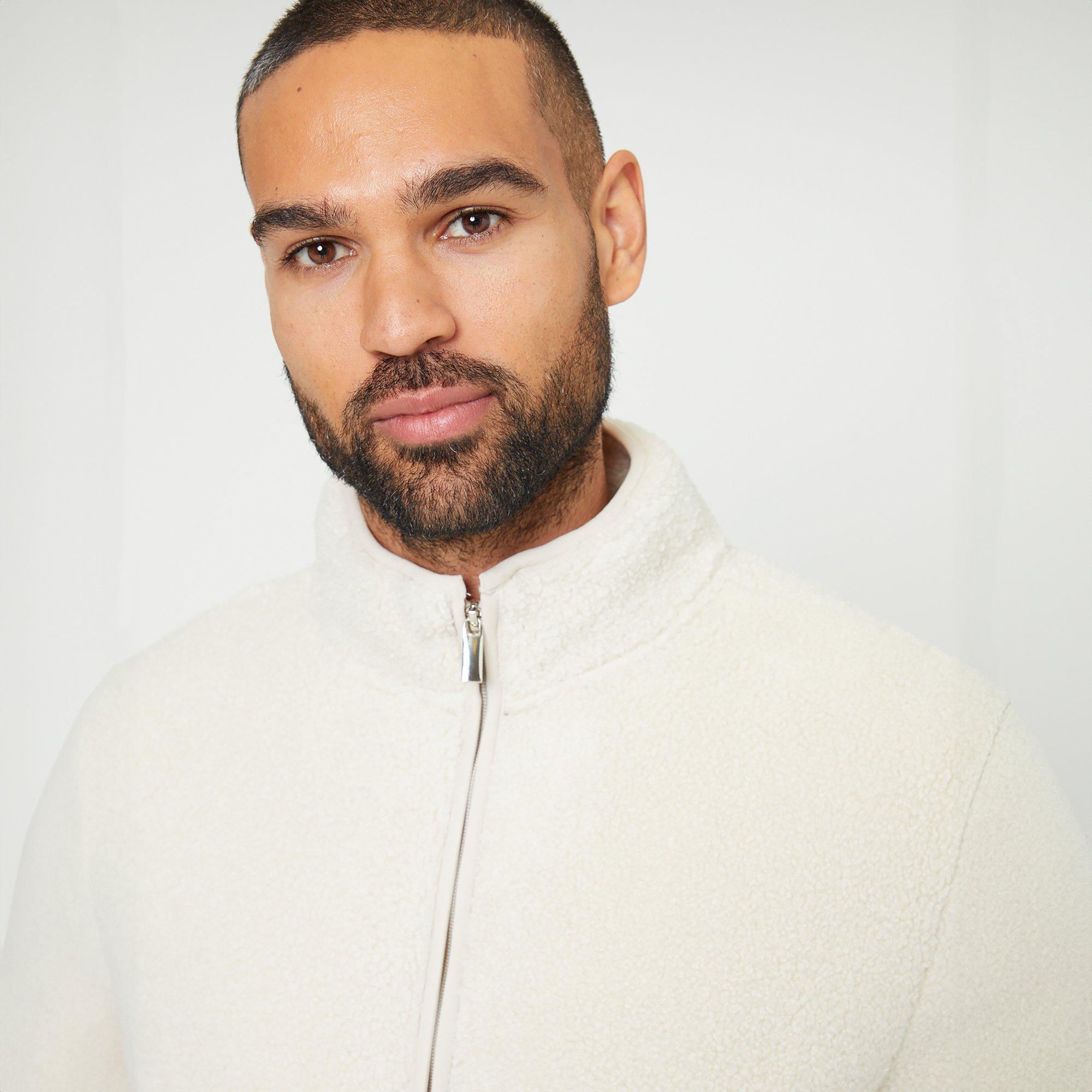 Natural - Threadbare - Zip Through Funnel Neck Borg Fleece - 4