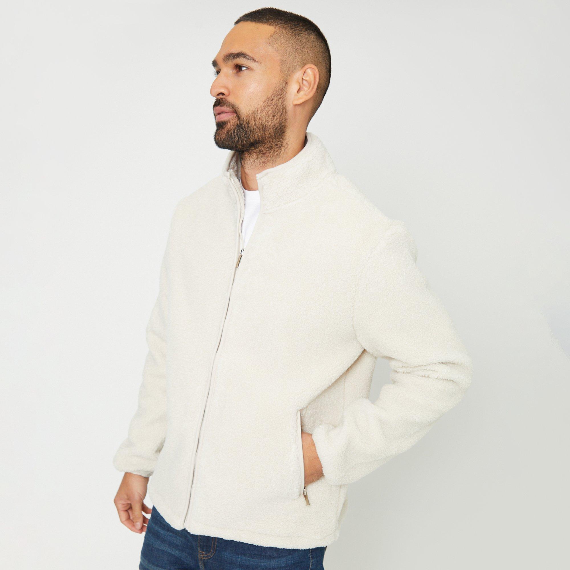 Natural - Threadbare - Zip Through Funnel Neck Borg Fleece - 5