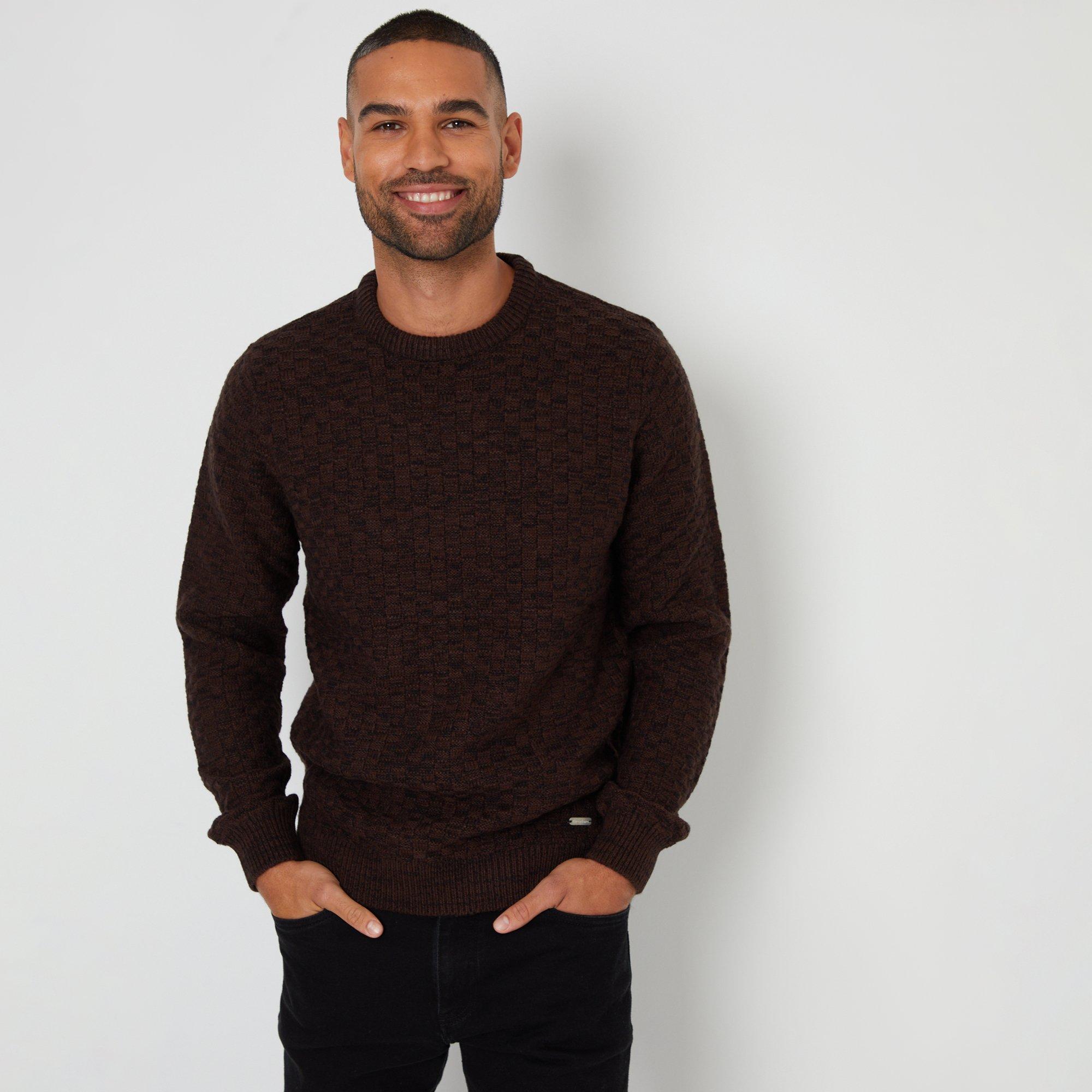 Threadbare Men's Textured Knit Crew Neck Jumper - Brown - L