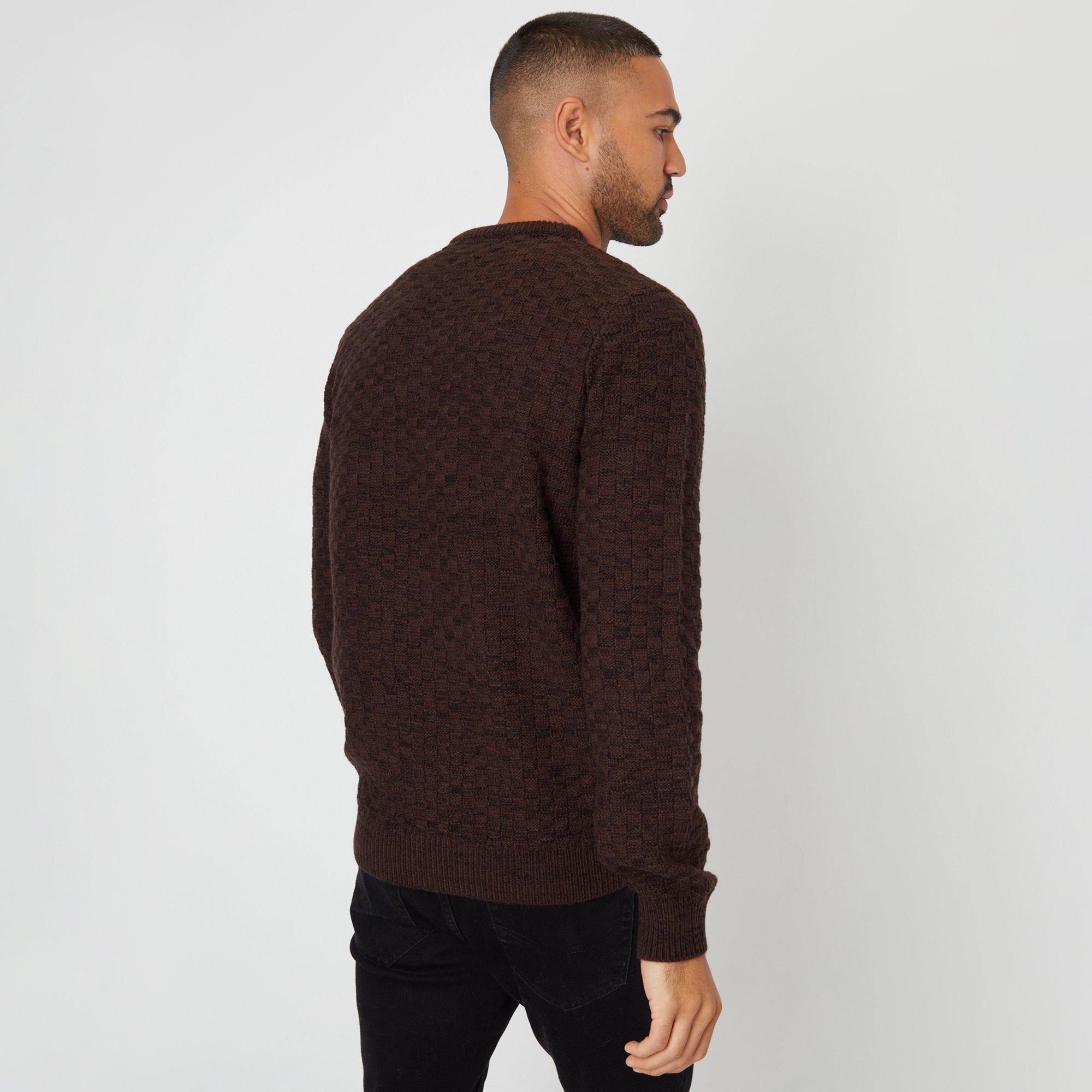 Brown - Threadbare - Textured Knit Crew Neck Jumper - 2