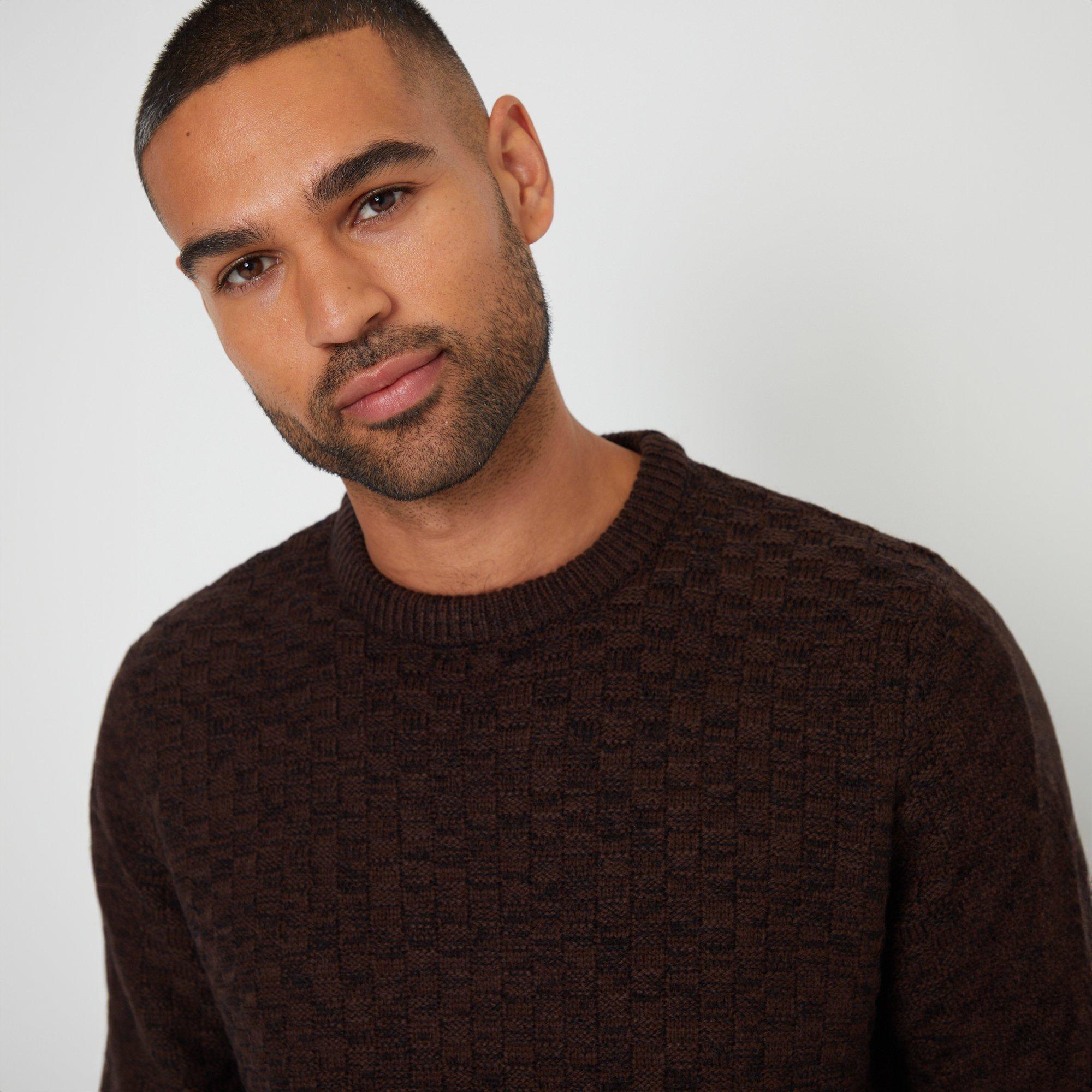 Brown - Threadbare - Textured Knit Crew Neck Jumper - 4