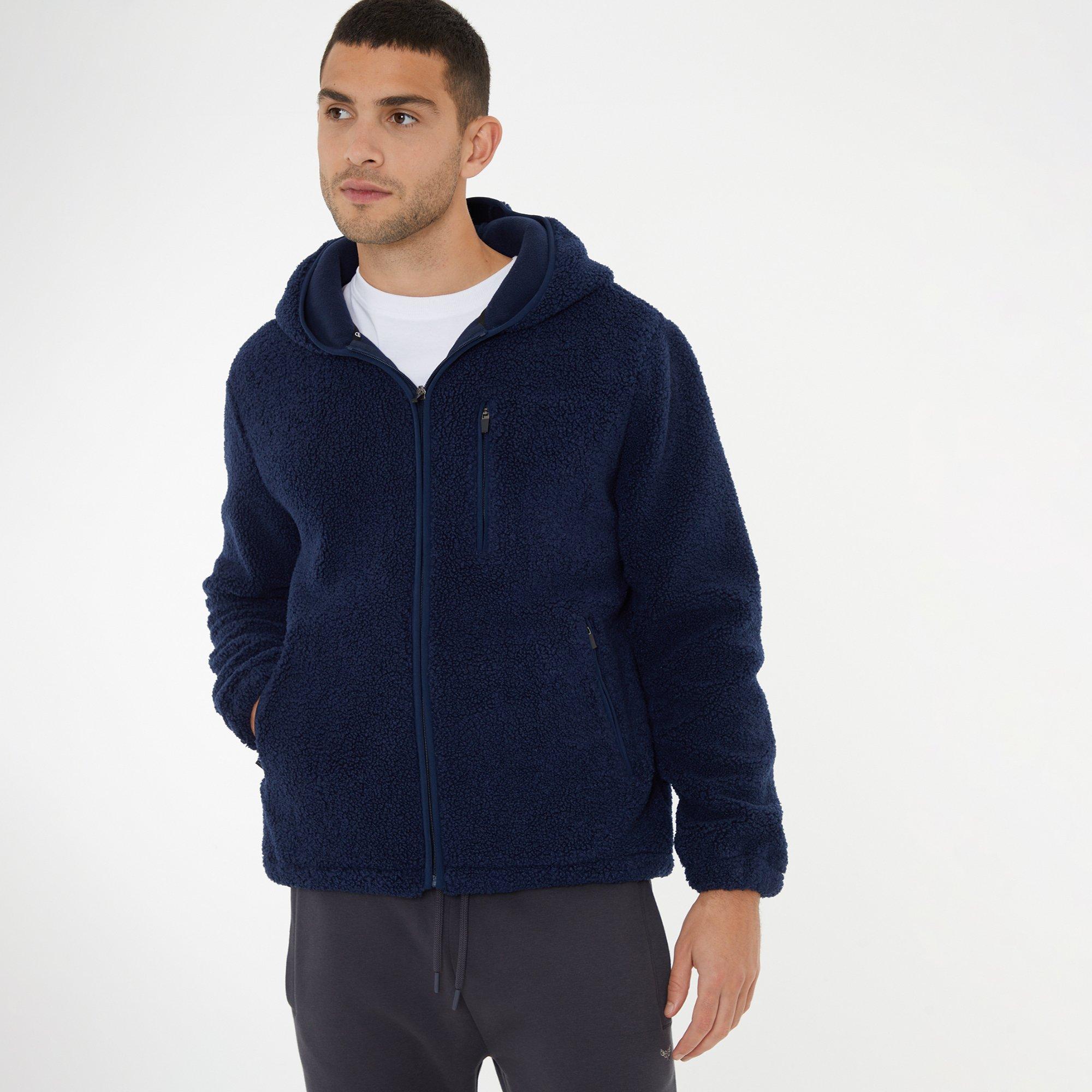 Navy - Threadbare - Men's Borg Zip Hoodie - 1