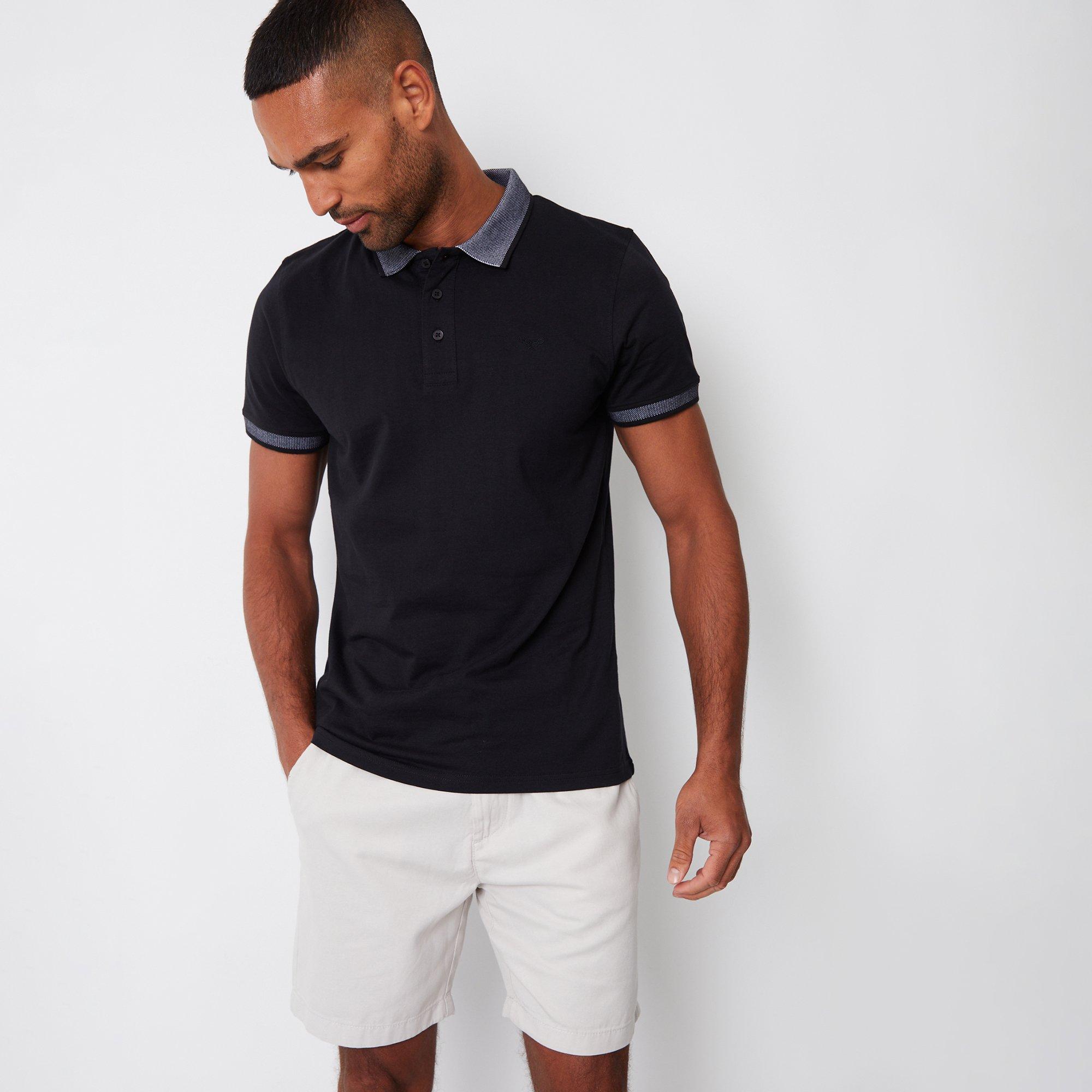 Threadbare Men's Birdseye Collar Cotton Jersey Polo Shirt - Black - M
