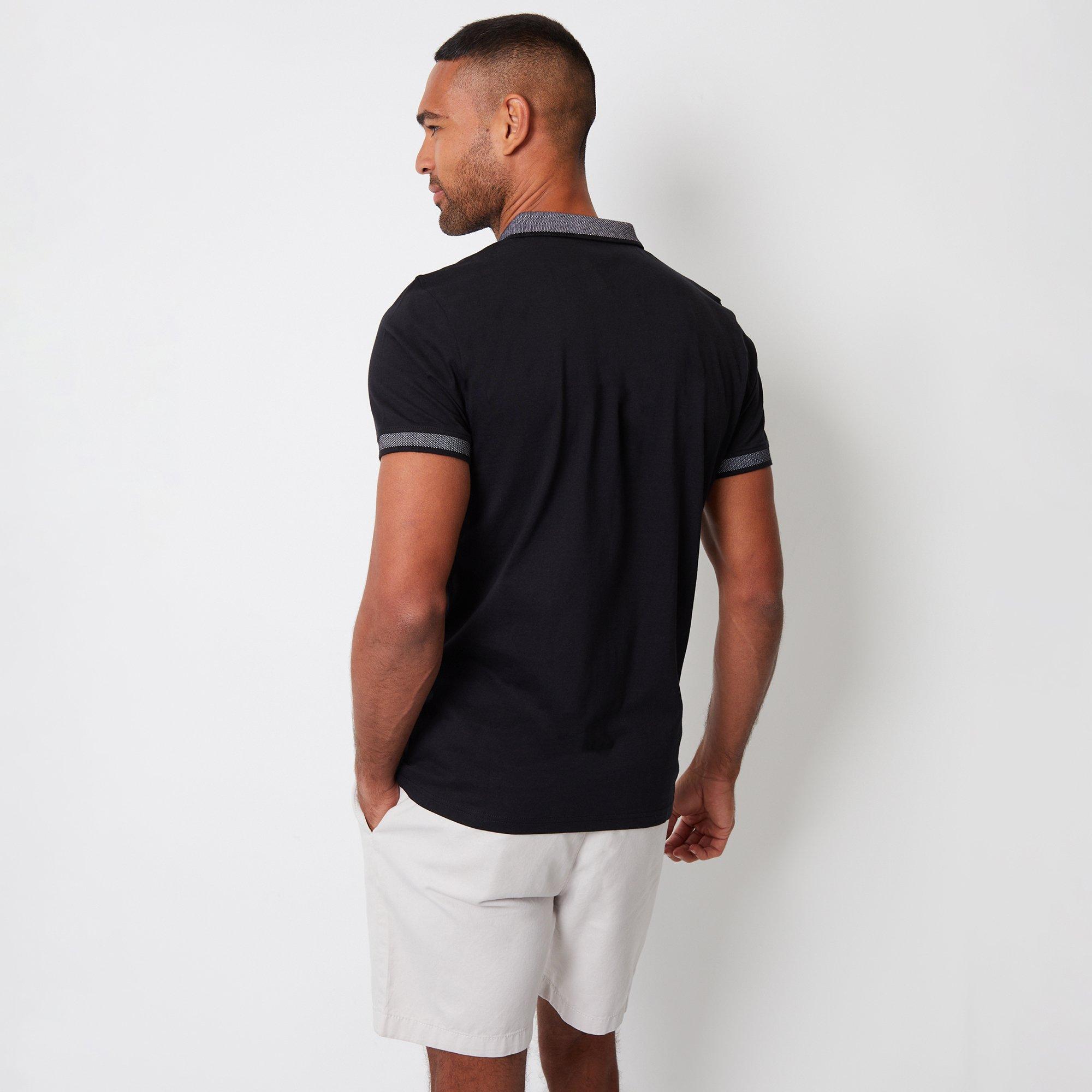 Black - Threadbare - Birdseye Collar Cotton Jersey Polo Shirt - 2